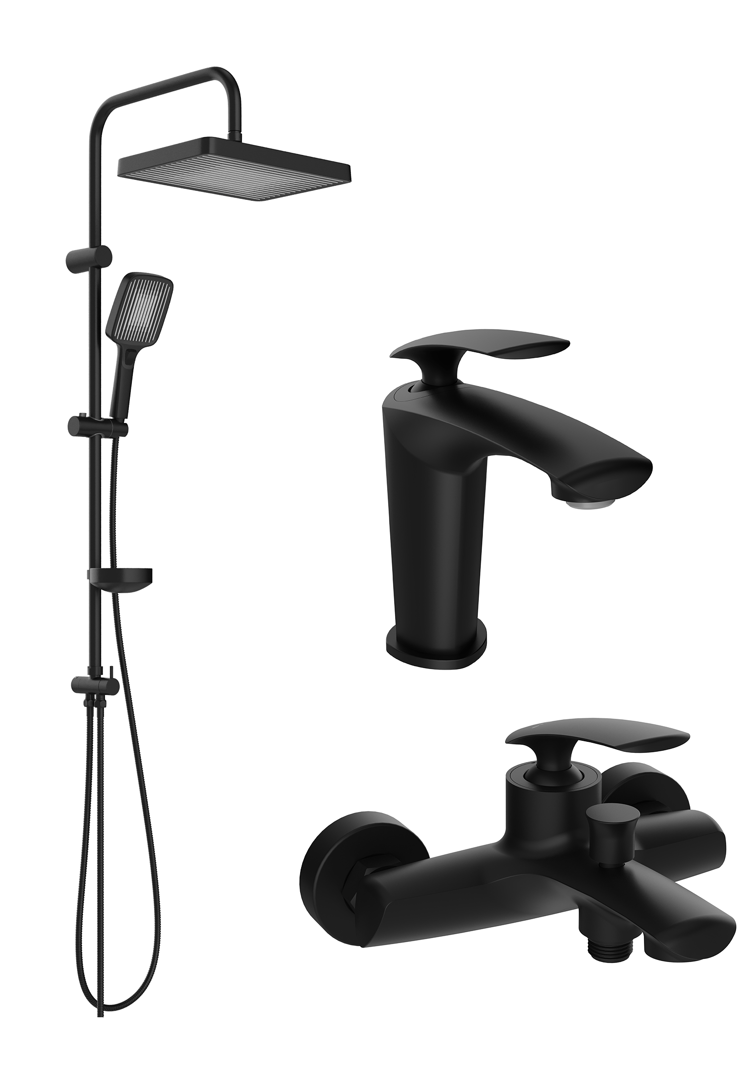 Комплект для ванной Смеситель STWORKI Гётеборг S03010BK матовый черный + Стойка Берген S21180BK матовая черная + Смеситель S03100BK матовый чёрный