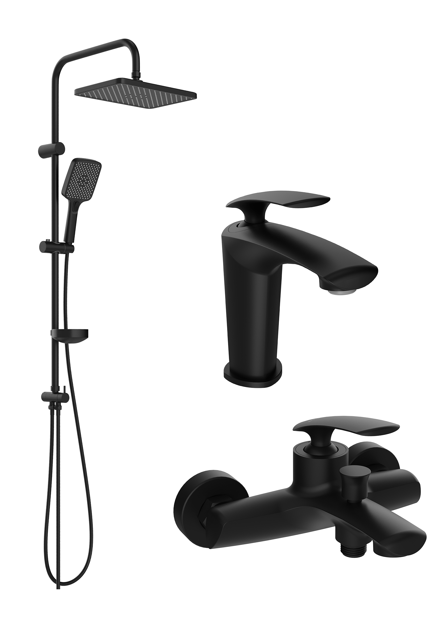 Комплект для ванной Смеситель STWORKI Гётеборг S03010BK матовый черный + Стойка Колдинг S32180BK матовая черная + Смеситель S03100BK матовый чёрный