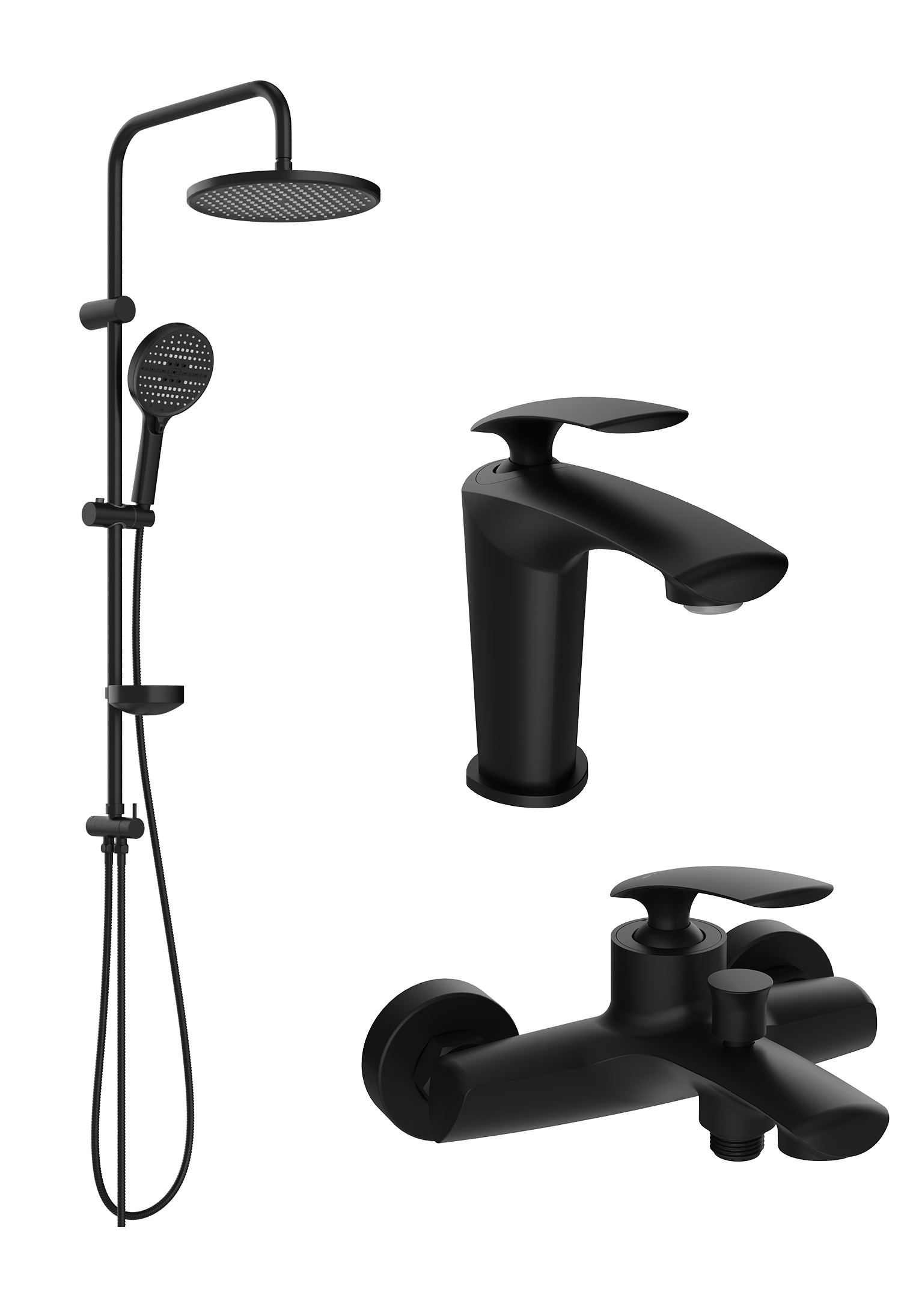 Комплект для ванной Смеситель STWORKI Гётеборг S03010BK матовый черный + Стойка Хальмстад S15180BK матовая черная + Смеситель S03100BK матовый чёрный