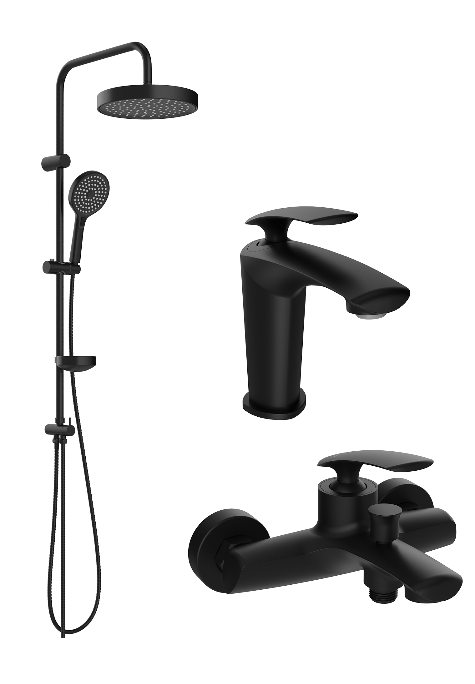 Комплект для ванной Смеситель STWORKI Гётеборг S03010BK матовый черный + Стойка Хельсингборг S18180BK матовая черная + Смеситель S03100BK матовый чёрный