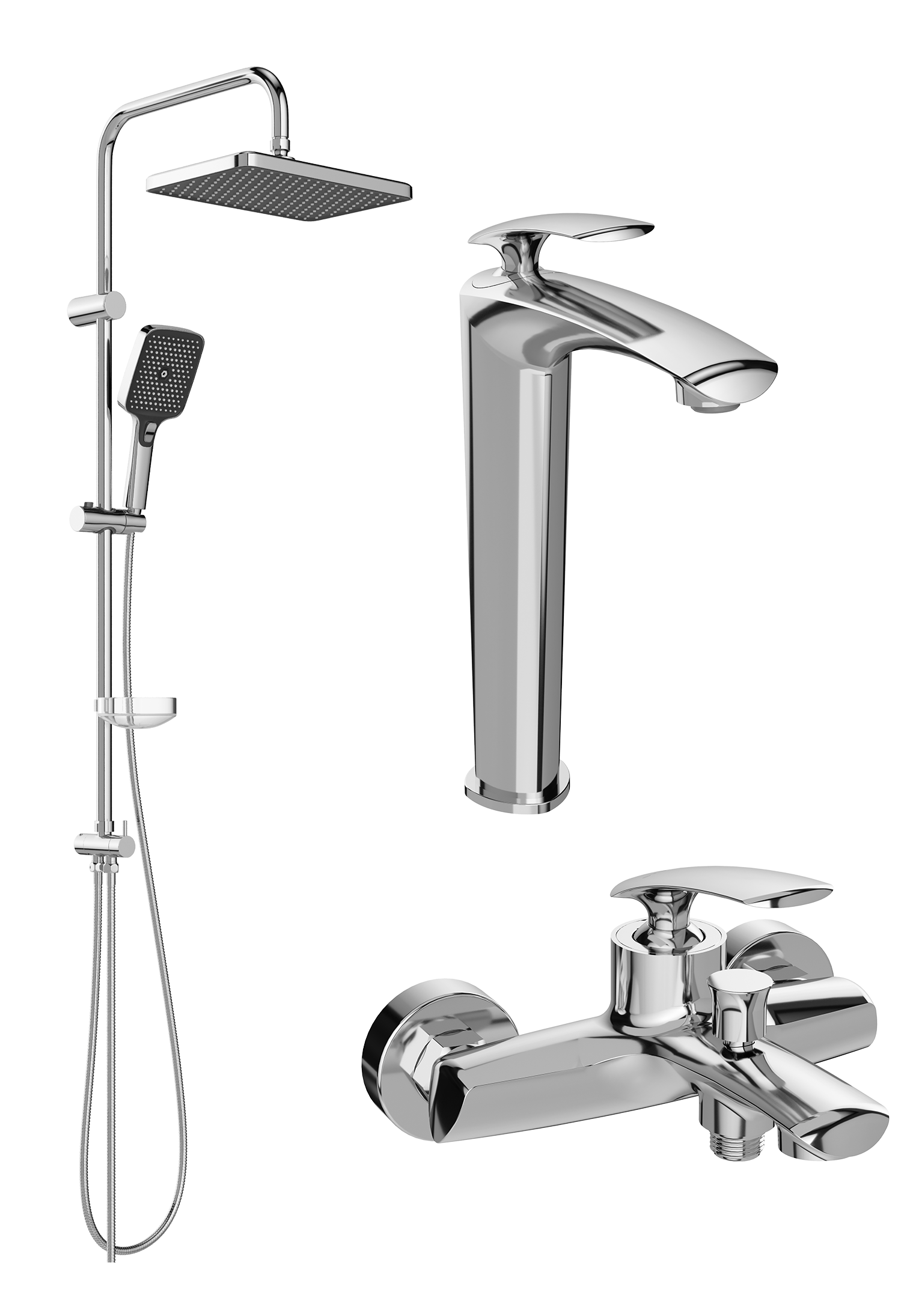 Комплект для ванной Смеситель STWORKI Гётеборг S03020CR хром + Стойка Вестерос S26180CR хром + Смеситель S03100CR хром