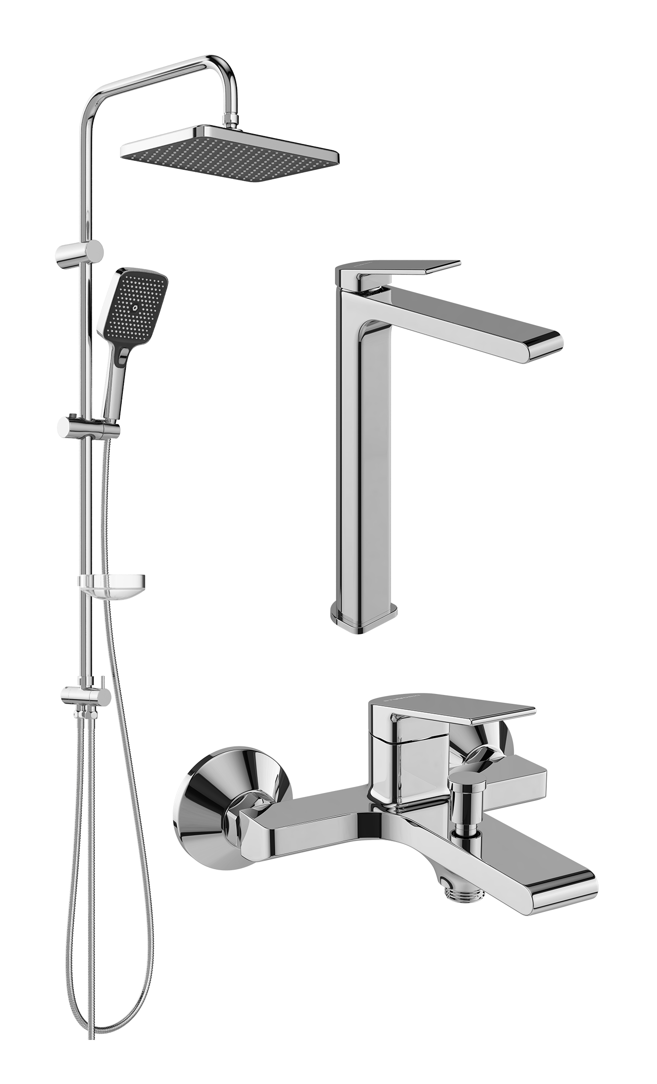 Комплект для ванной Смеситель STWORKI Ольборг S20020CR хром + Стойка Вестерос S26180CR хром + Смеситель S20100CR хром