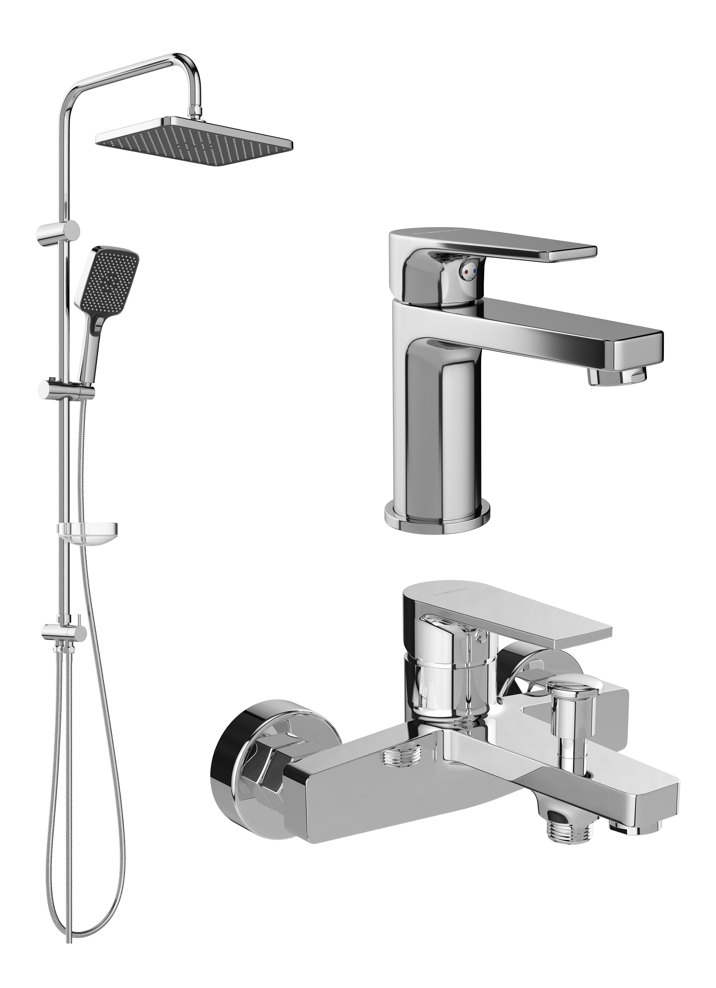 Комплект для ванной Смеситель STWORKI Берген S21010CR хром + Стойка Колдинг S32180CR хром + Смеситель S21100CR хром