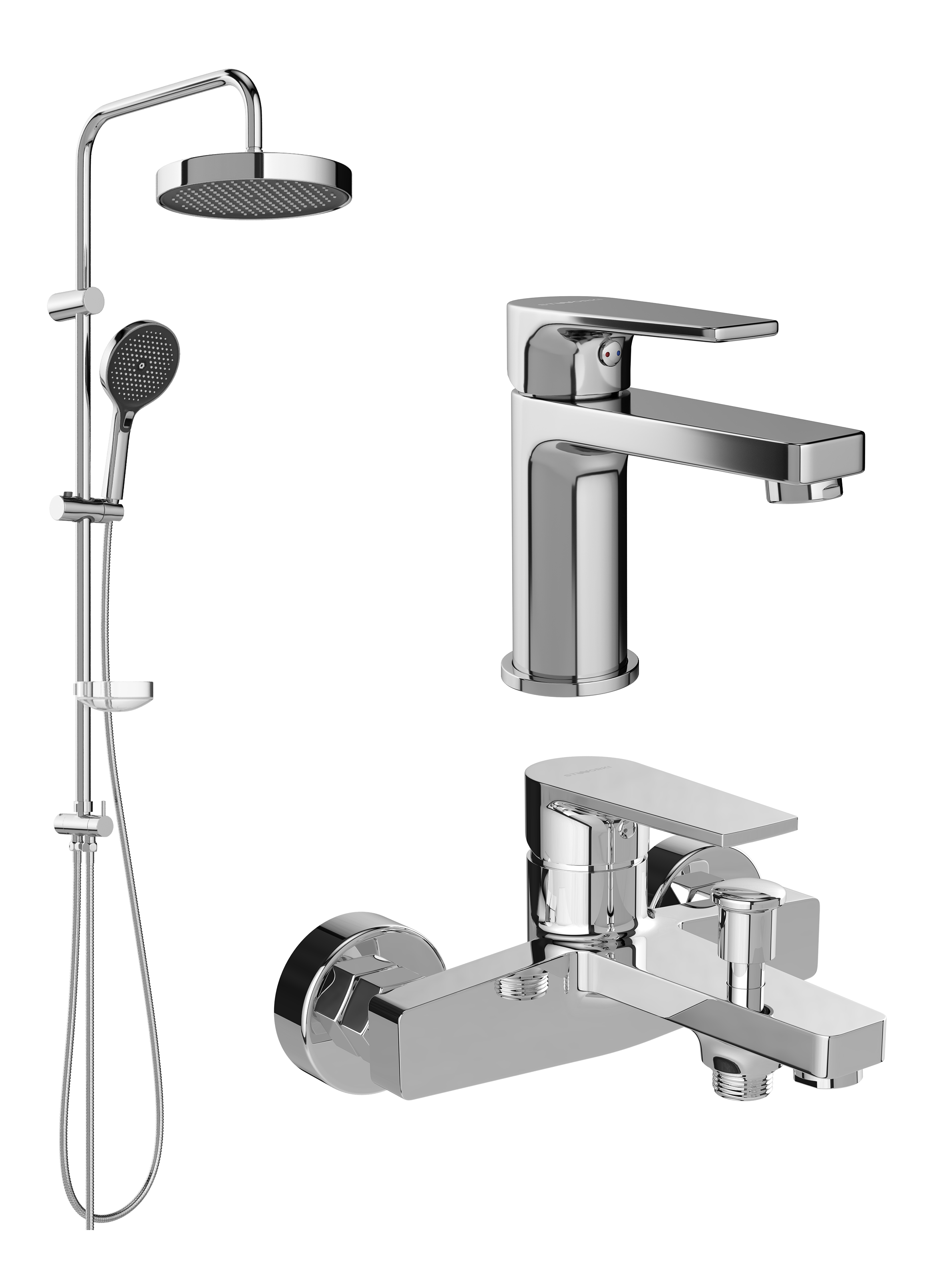 Комплект для ванной Смеситель STWORKI Берген S21010CR хром + Стойка Монтре S30180CR + Смеситель S21100CR хром
