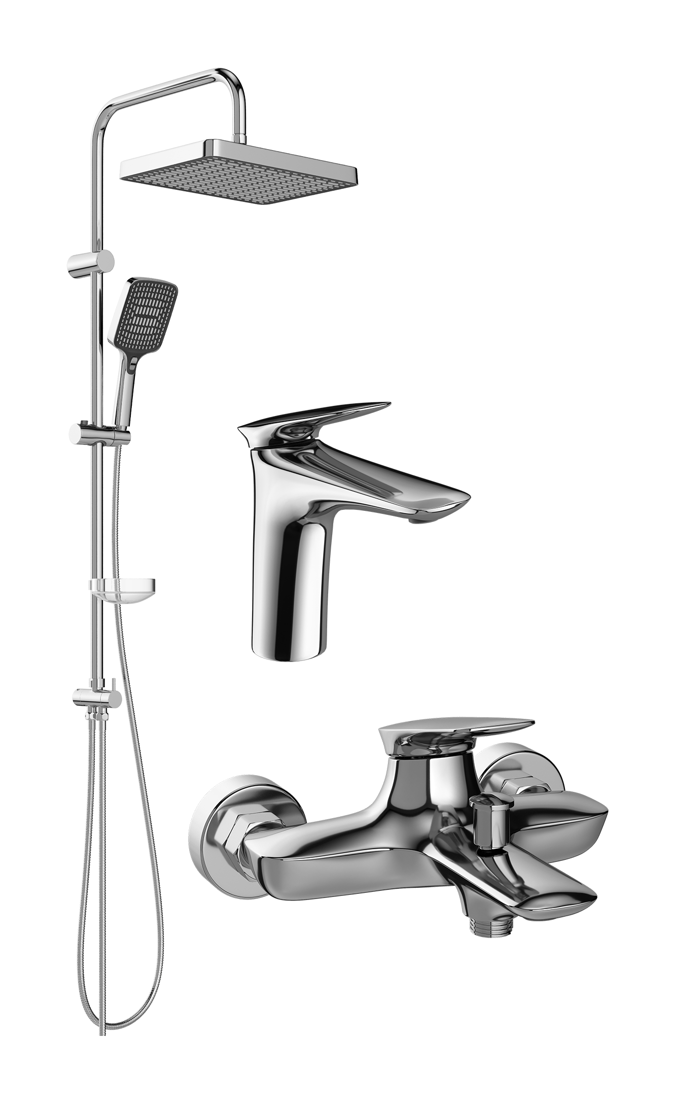 Комплект для ванной Смеситель STWORKI Молде S23010CR хром + Стойка Хадстен S17180CR хром + Смеситель S23100CR хром