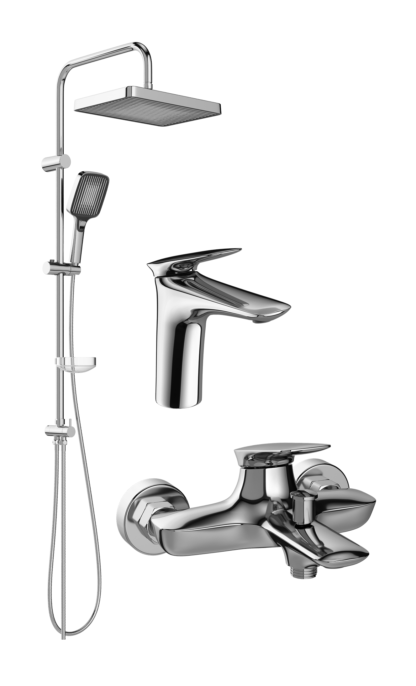 Комплект для ванной Смеситель STWORKI Молде S23010CR хром + Стойка Берген S21180CR хром + Смеситель S23100CR хром