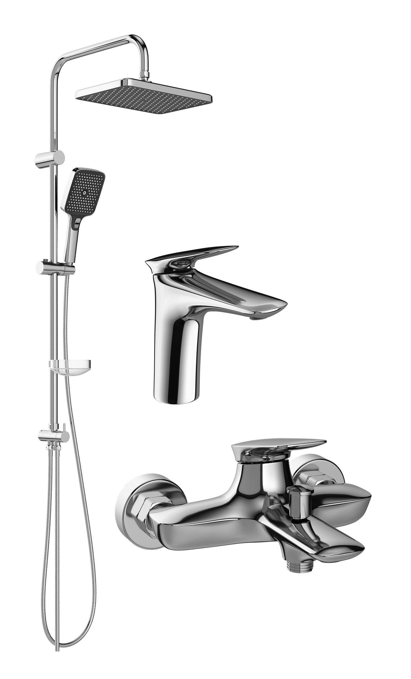Комплект для ванной Смеситель STWORKI Молде S23010CR хром + Стойка Вестерос S26180CR хром + Смеситель S23100CR хром