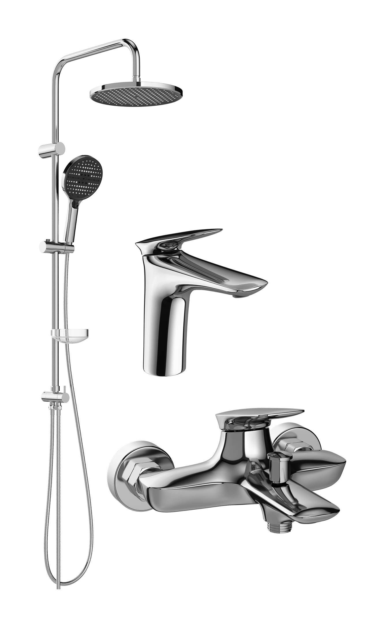 Комплект для ванной Смеситель STWORKI Молде S23010CR хром + Стойка Хальмстад S15180CR хром + Смеситель S23100CR хром