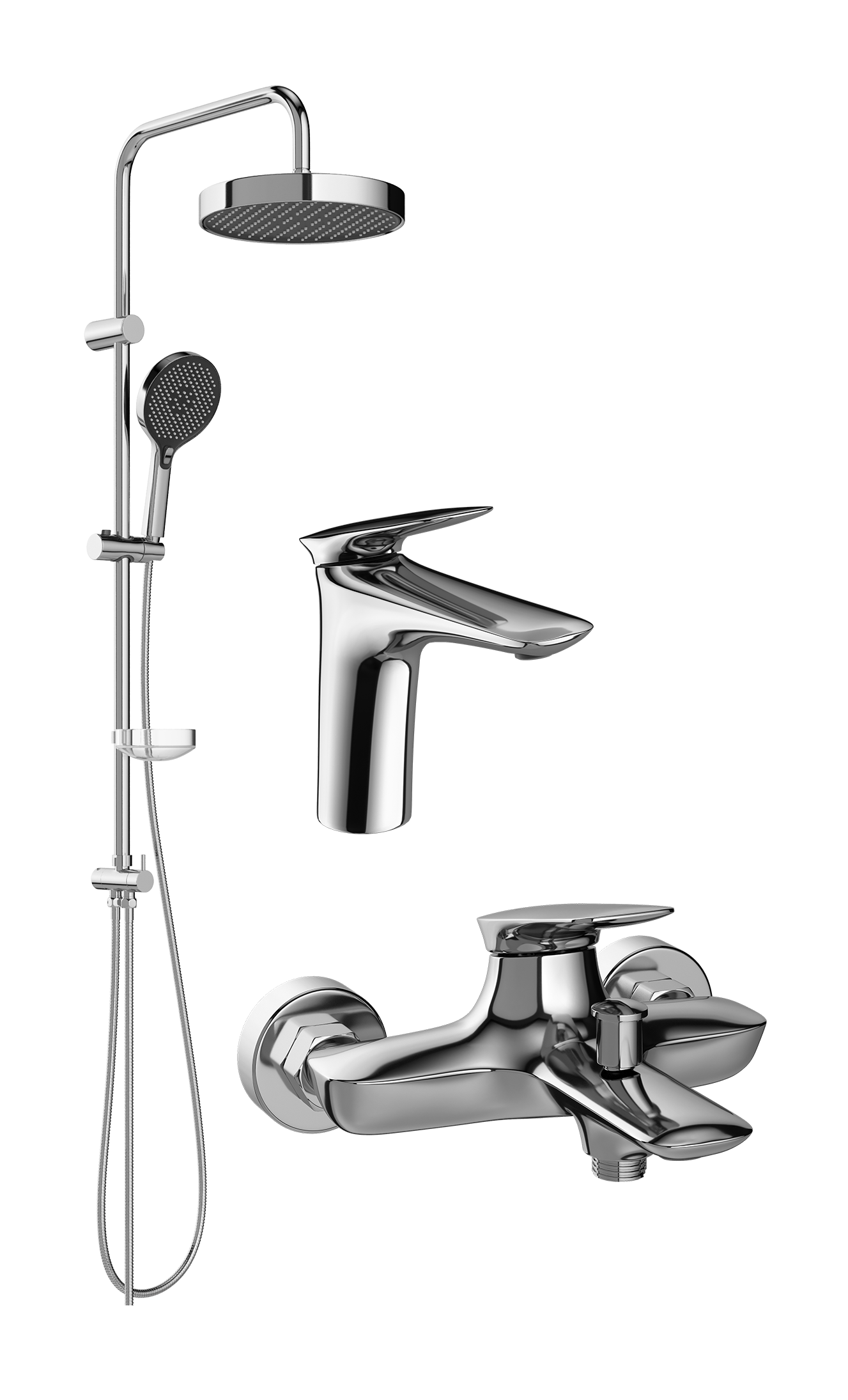 Комплект для ванной Смеситель STWORKI Молде S23010CR хром + Стойка S23180CR хром + Смеситель S23100CR хром