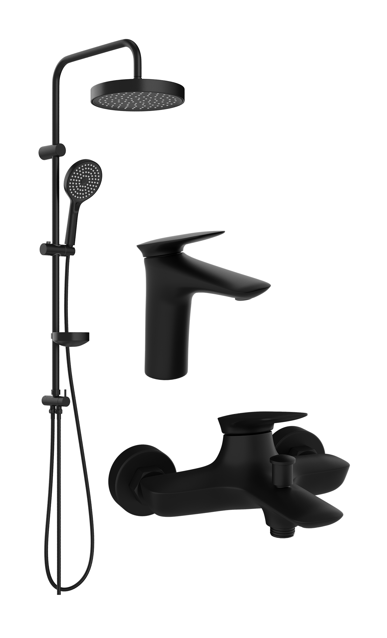 Комплект для ванной Смеситель STWORKI Молде S23010BK черный + Стойка Хельсингборг S18180BK матовая черная + Смеситель S23100BK матовый черный
