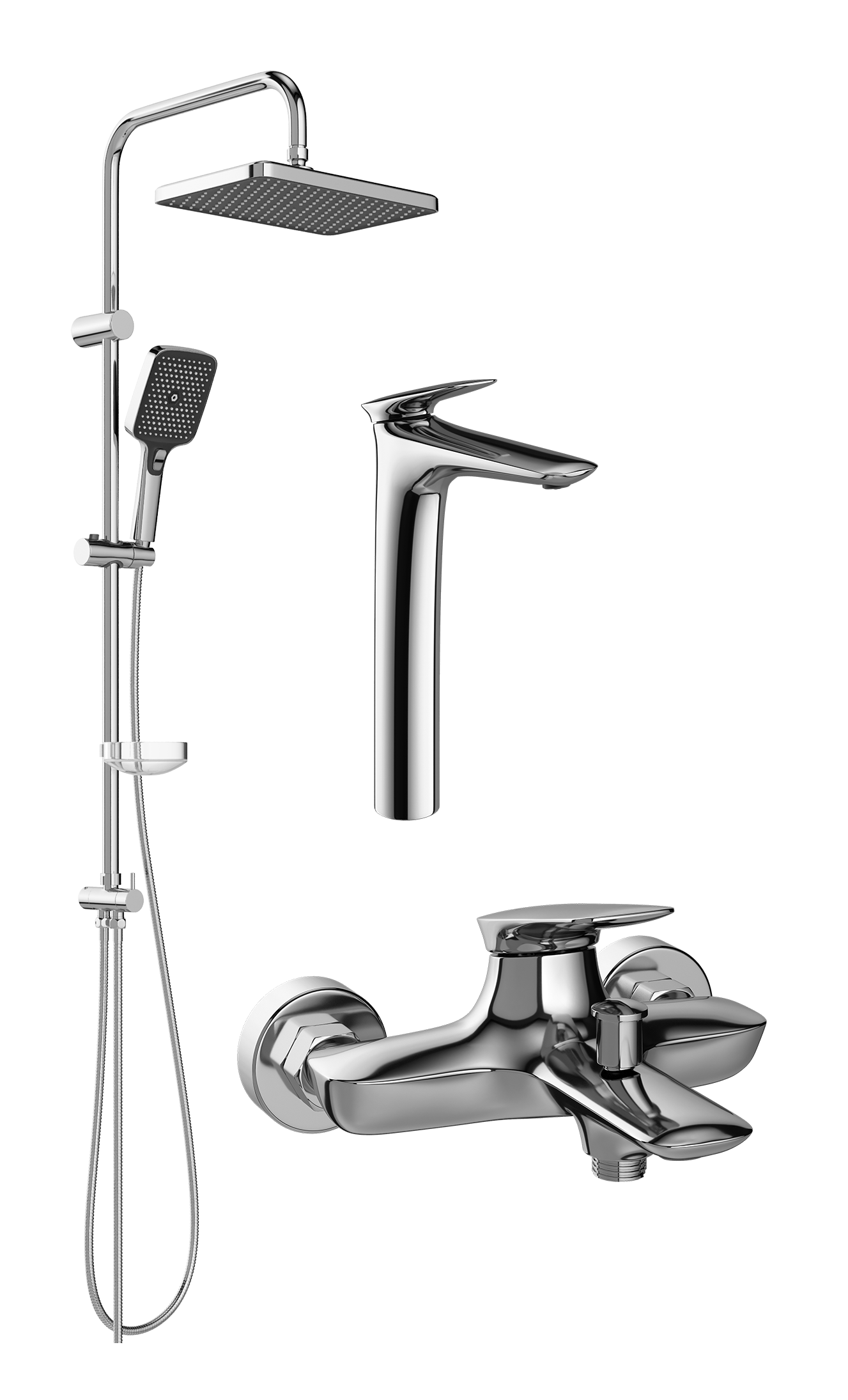 Комплект для ванной Смеситель STWORKI Молде S23020CR хром + Стойка Вестерос S26180CR хром + Смеситель S23100CR хром
