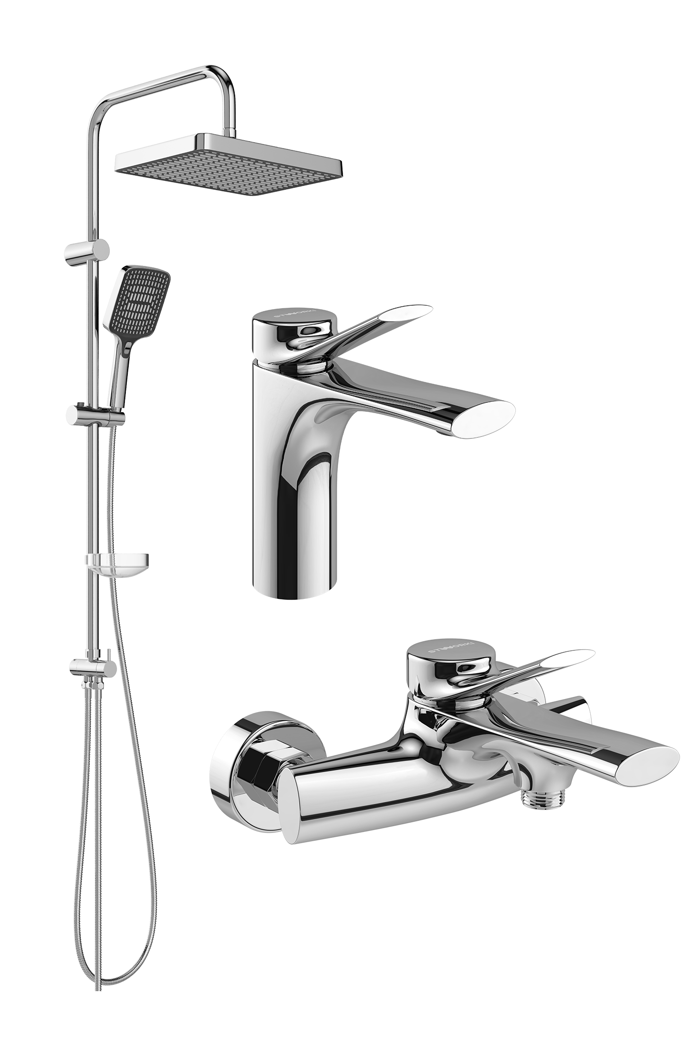 Комплект для ванной Смеситель STWORKI Ларвик S24010CR хром + Стойка Хадстен S17180CR хром + Смеситель S24100CR хром