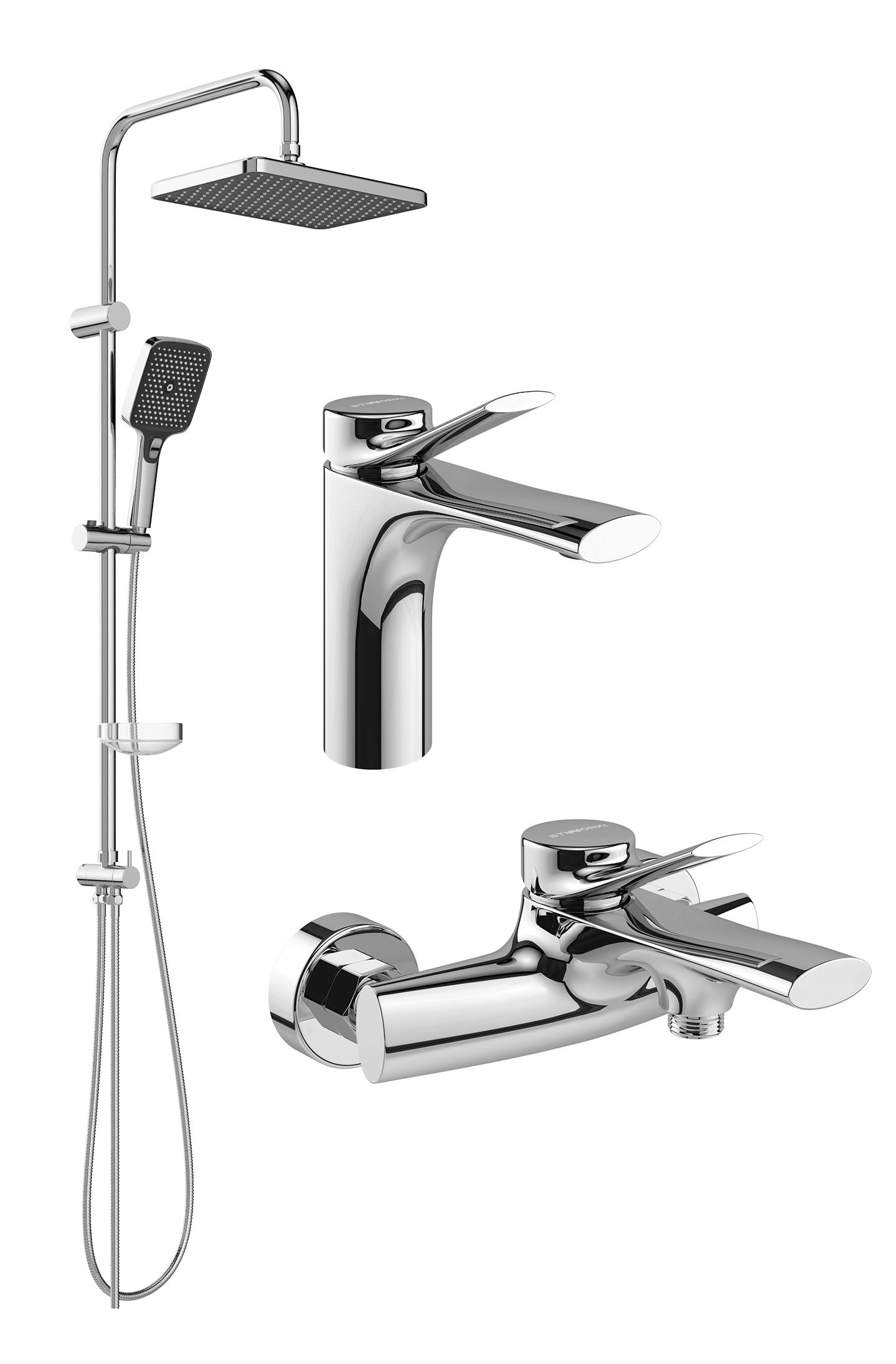 Комплект для ванной Смеситель STWORKI Ларвик S24010CR хром + Стойка Вестерос S26180CR хром + Смеситель S24100CR хром