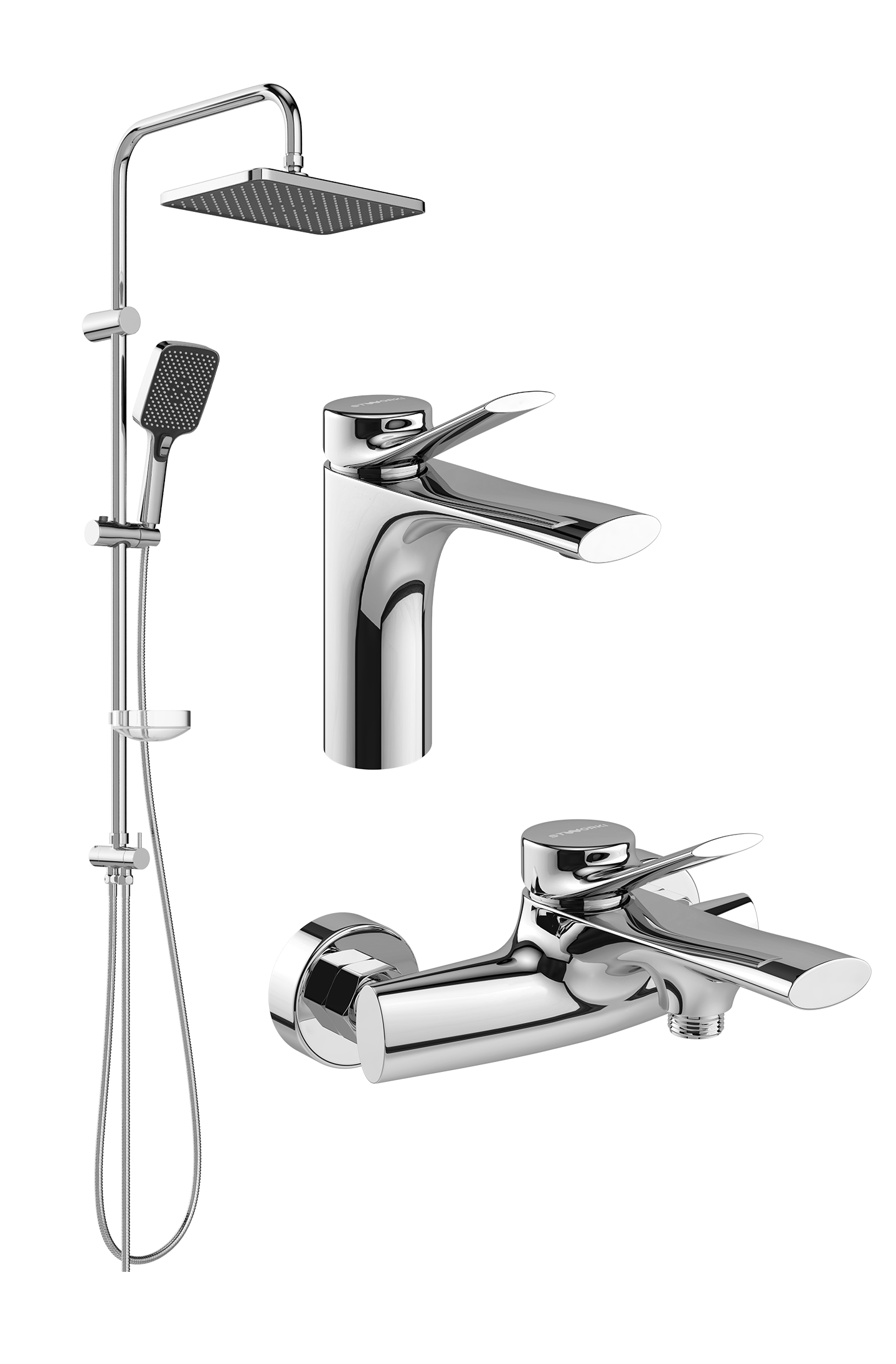 Комплект для ванной Смеситель STWORKI Ларвик S24010CR хром + Стойка Колдинг S32180CR хром + Смеситель S24100CR хром