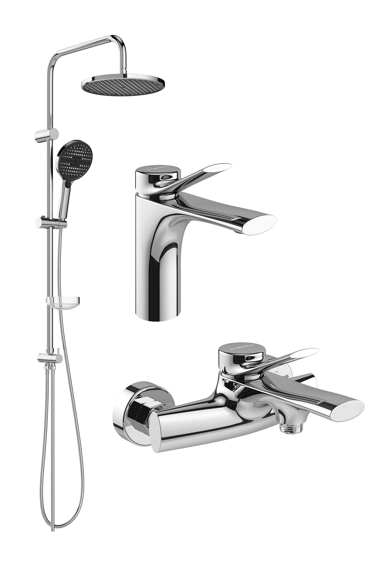 Комплект для ванной Смеситель STWORKI Ларвик S24010CR хром + Стойка Хальмстад S15180CR хром + Смеситель S24100CR хром