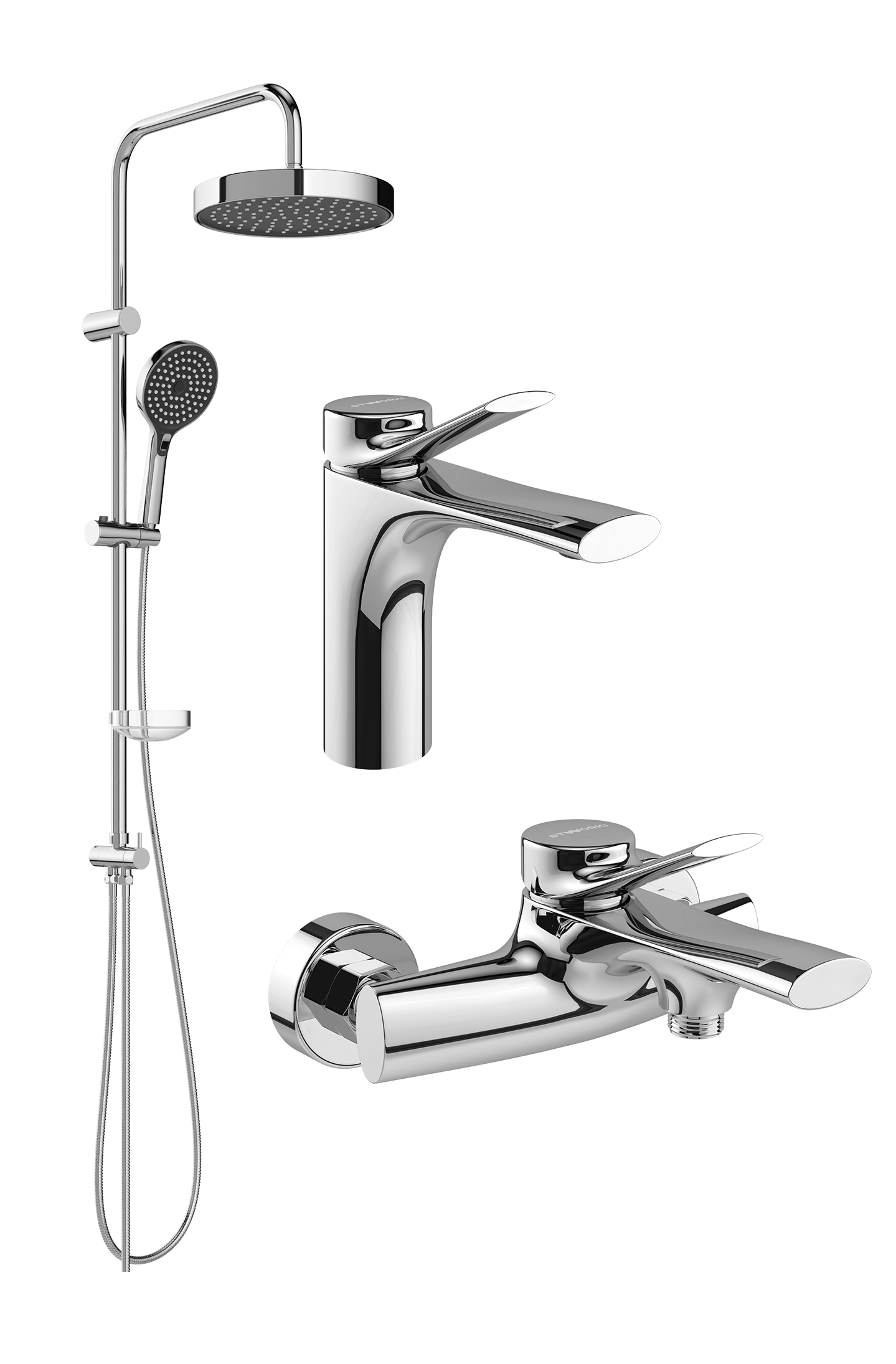 Комплект для ванной Смеситель STWORKI Ларвик S24010CR хром + Стойка Хельсингборг S18180CR хром + Смеситель S24100CR хром