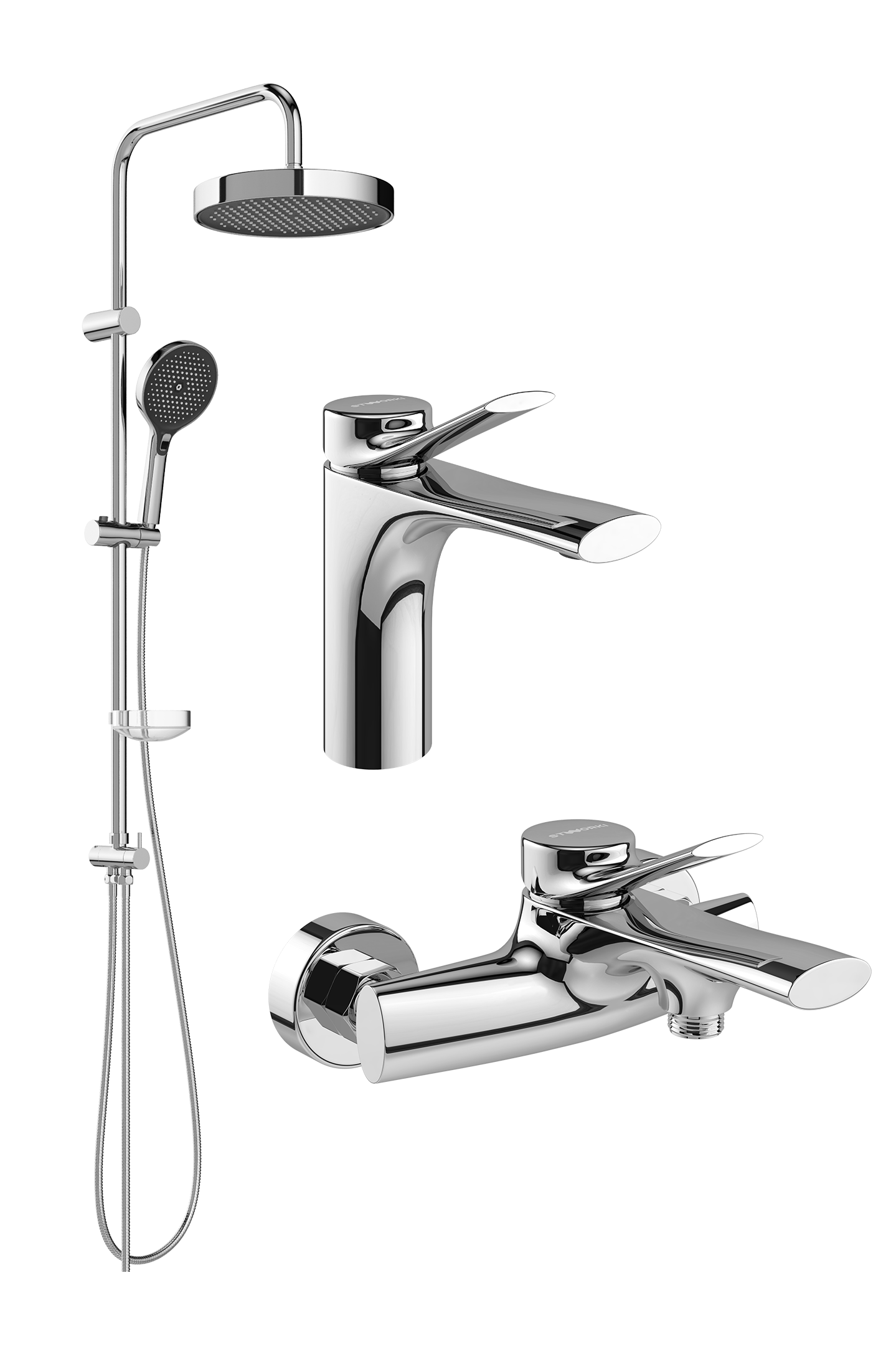 Комплект для ванной Смеситель STWORKI Ларвик S24010CR хром + Стойка Монтре S30180CR + Смеситель S24100CR хром