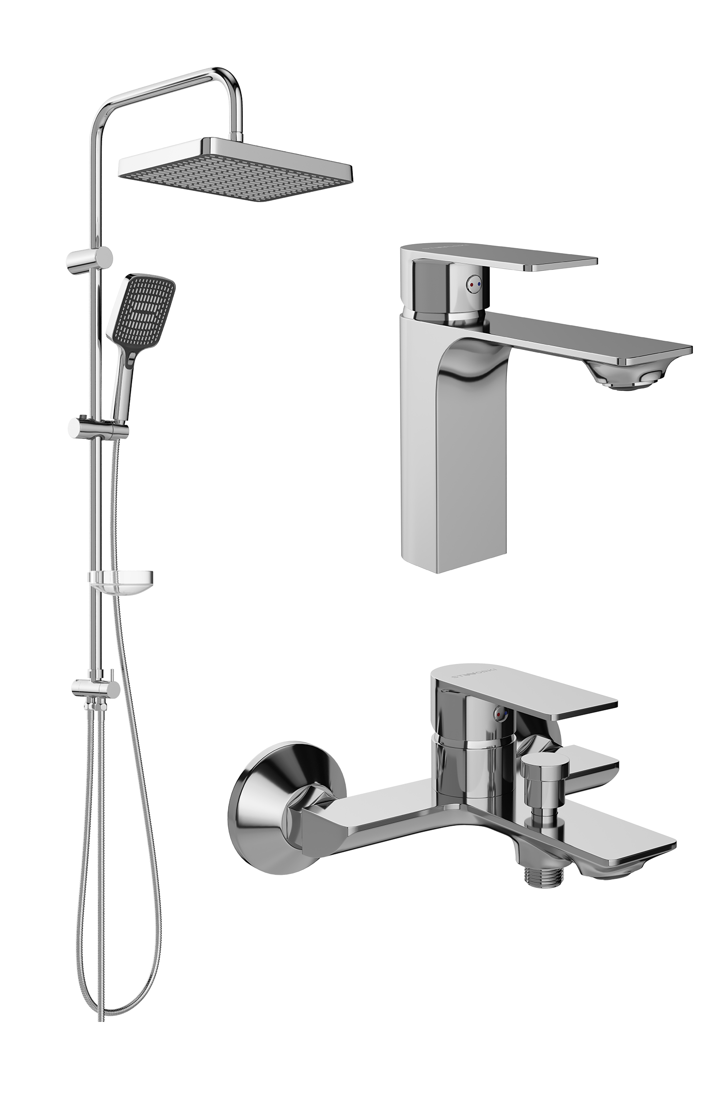 Комплект для ванной Смеситель STWORKI Гриндстед S29010CR хром + Стойка Хадстен S17180CR хром + Смеситель S29100CR хром