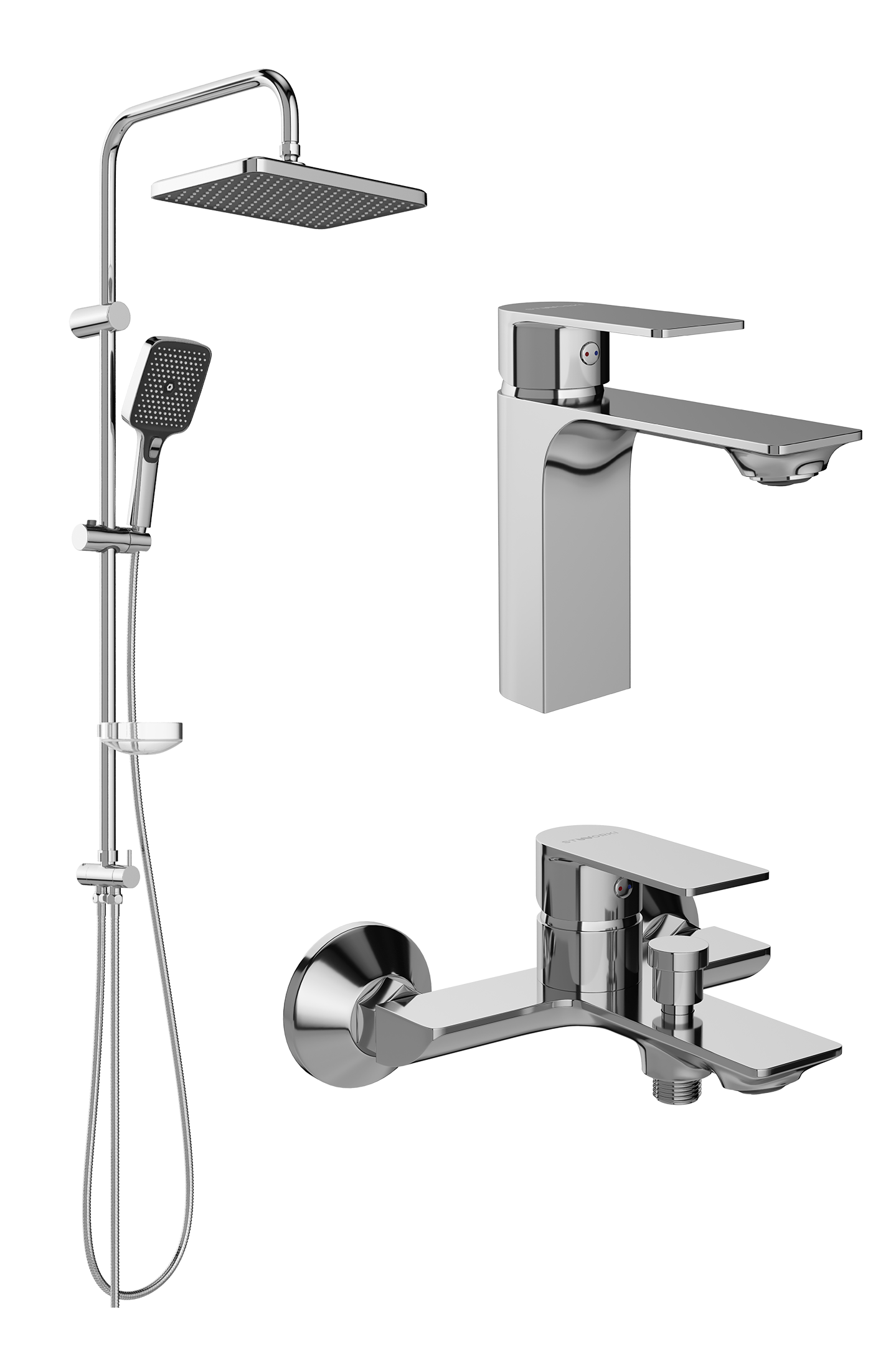 Комплект для ванной Смеситель STWORKI Гриндстед S29010CR хром + Стойка Вестерос S26180CR хром + Смеситель S29100CR хром