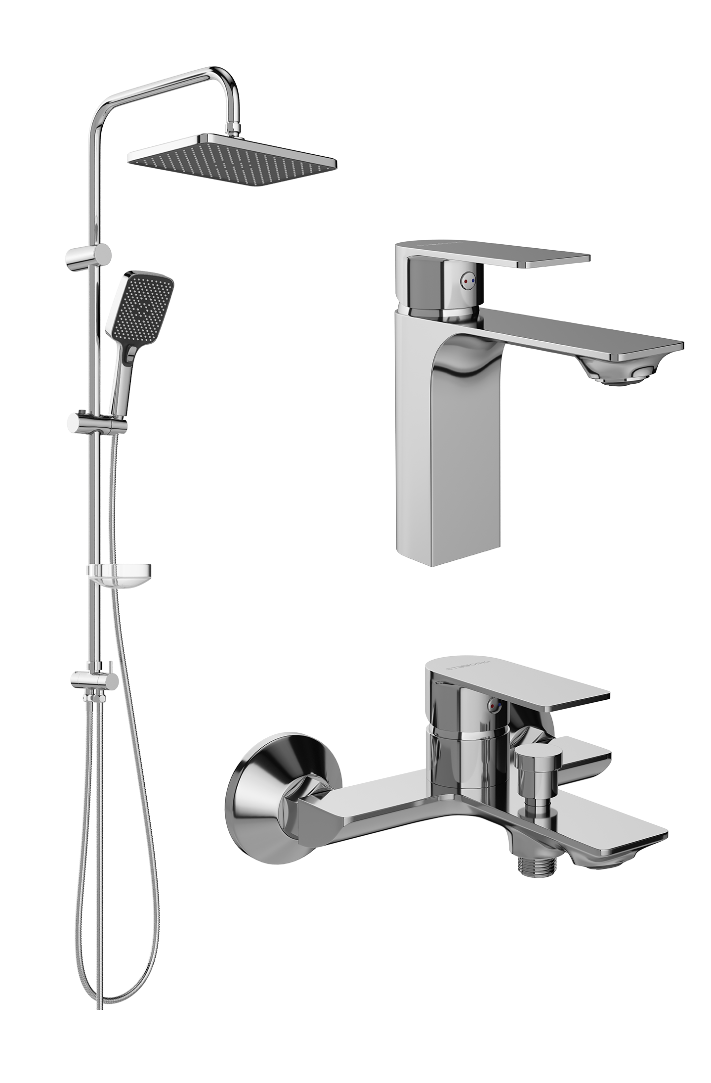 Комплект для ванной Смеситель STWORKI Гриндстед S29010CR хром + Стойка Колдинг S32180CR хром + Смеситель S29100CR хром