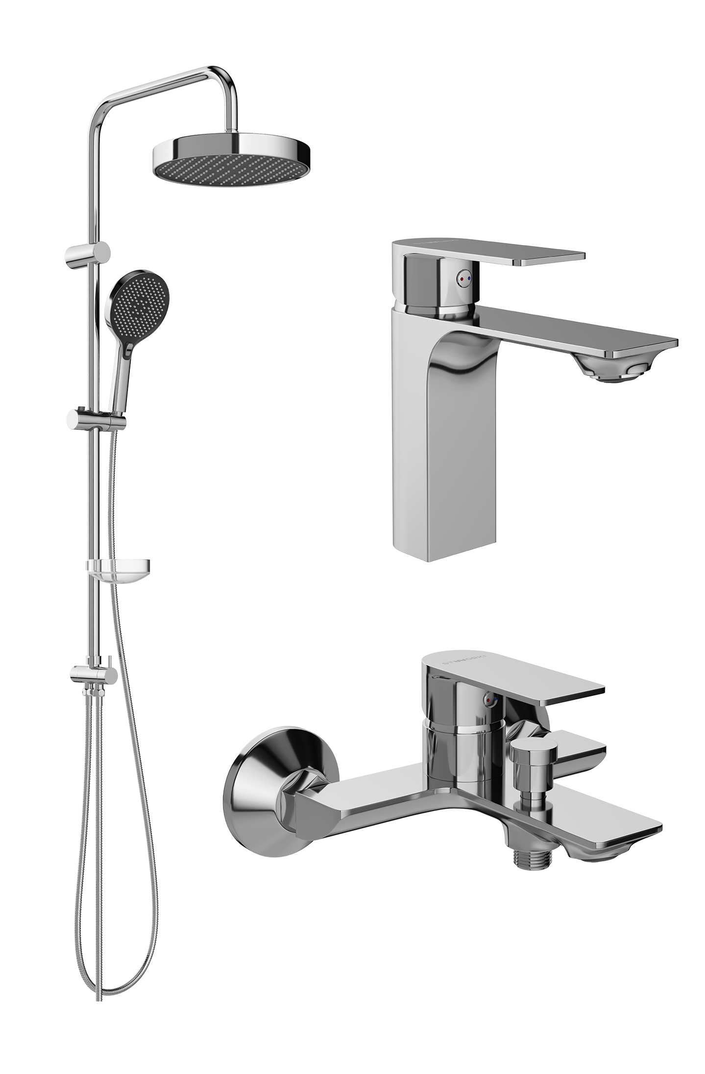 Комплект для ванной Смеситель STWORKI Гриндстед S29010CR хром + Стойка Молде S23180CR хром + Смеситель S29100CR хром