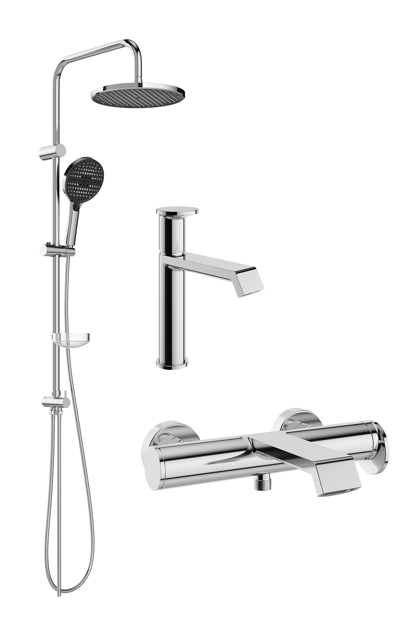 Комплект для ванной Смеситель STWORKI Лерум S04010CR хром + Стойка Хальмстад S15180CR хром + Смеситель S04100CR хром