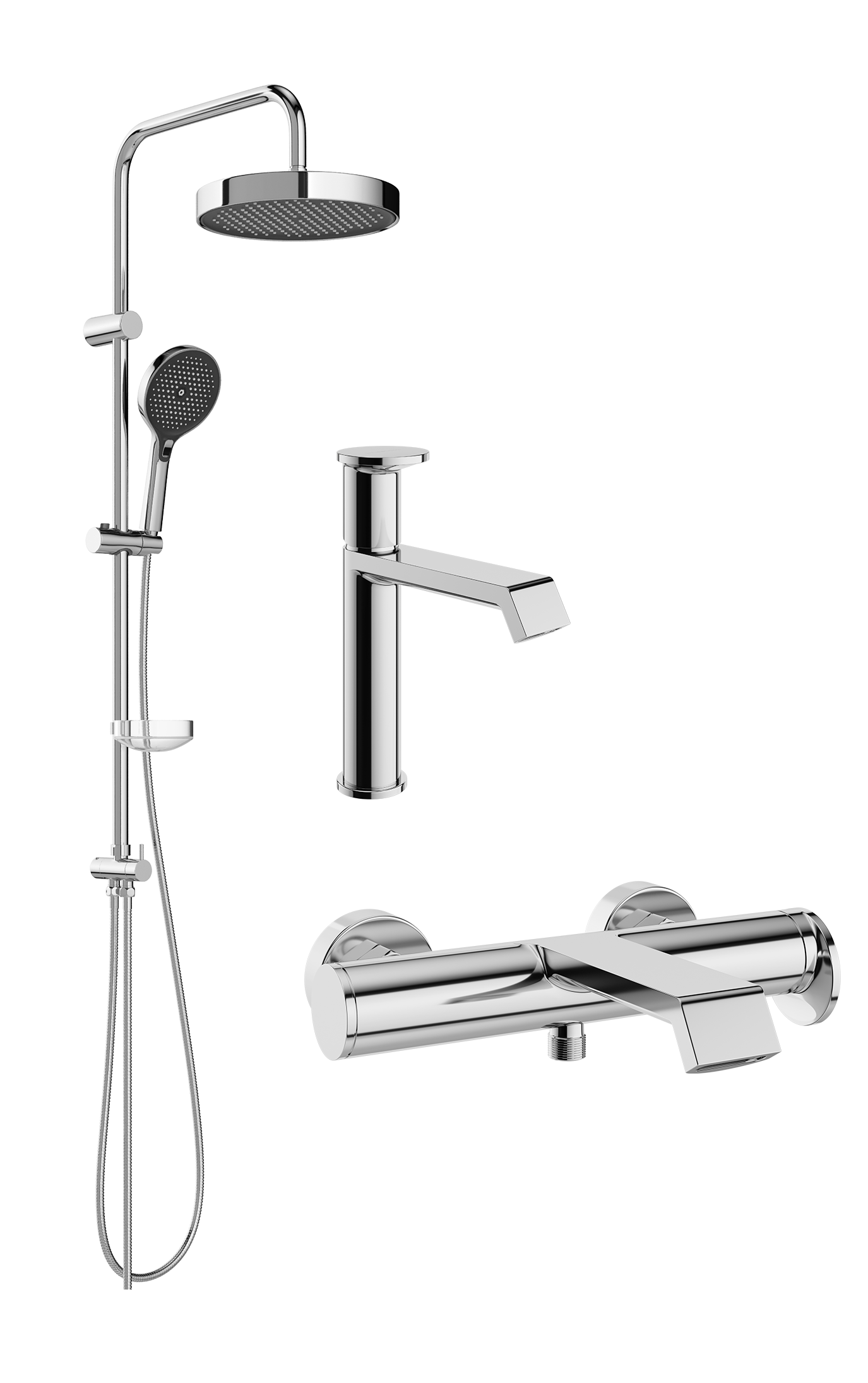 Комплект для ванной Смеситель STWORKI Лерум S04010CR хром + Стойка Монтре S30180CR + Смеситель S04100CR хром