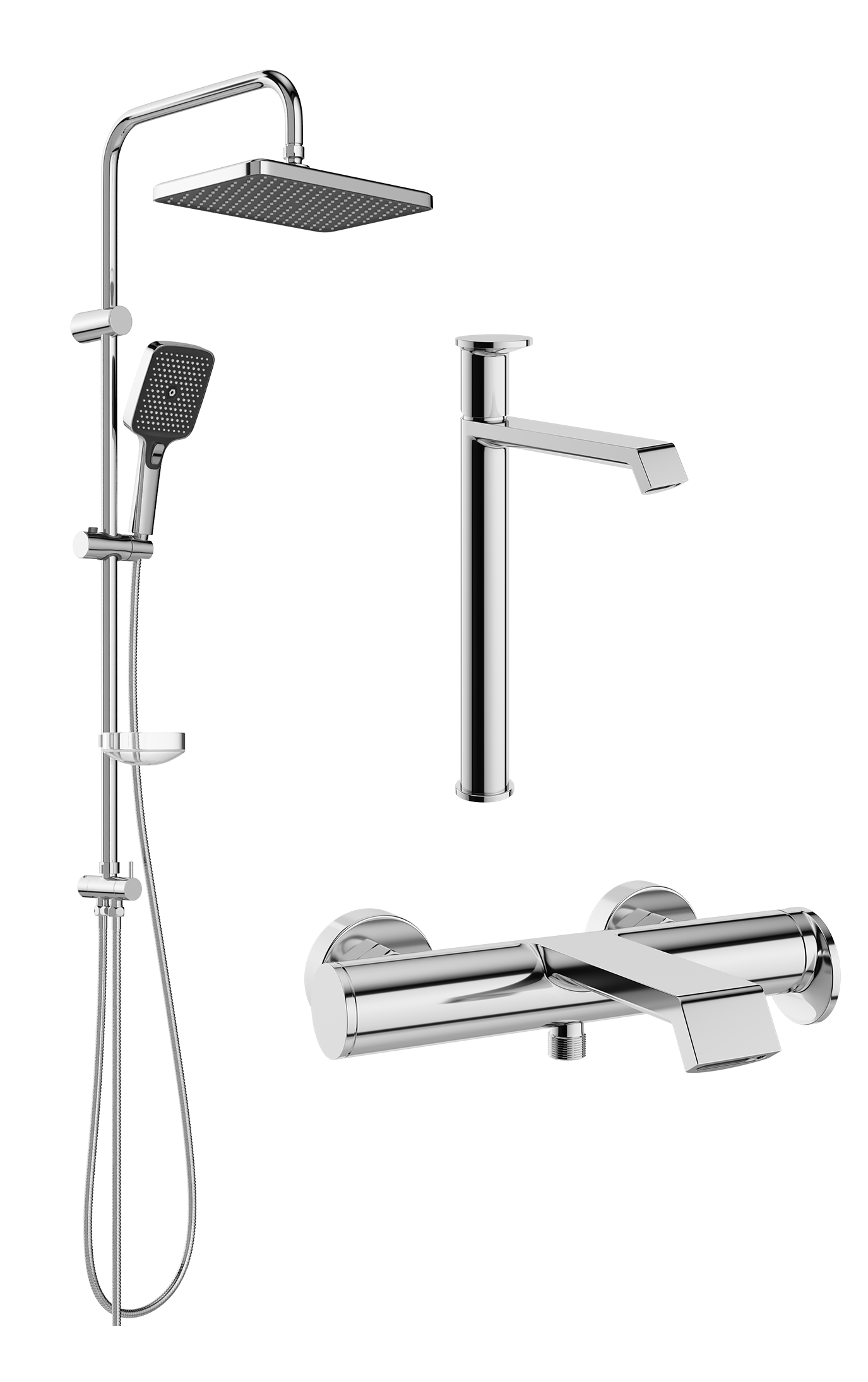 Комплект для ванной Смеситель STWORKI Лерум S04020CR хром + Стойка Вестерос S26180CR хром + Смеситель S04100CR хром