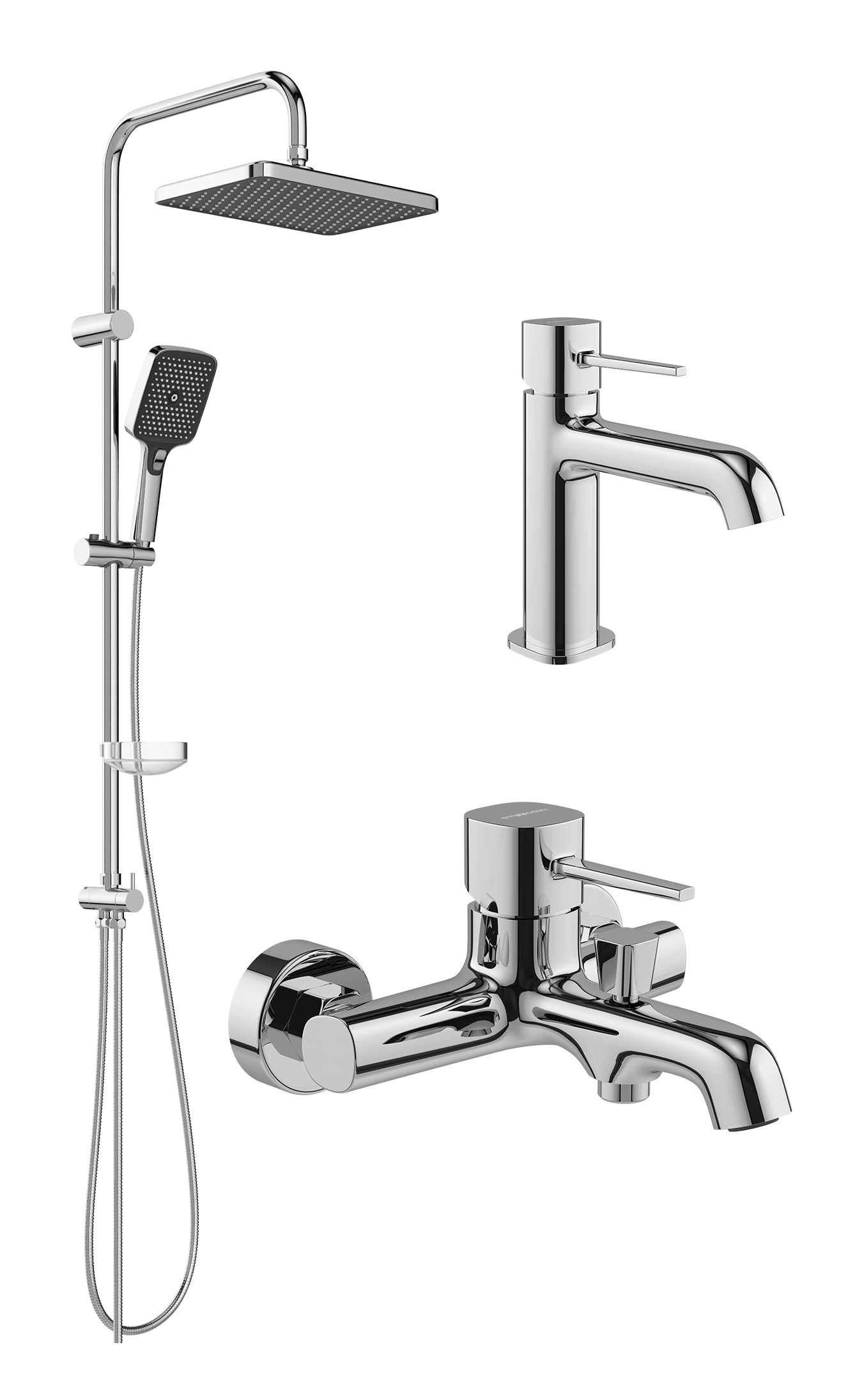 Комплект для ванной Смеситель STWORKI Эстерсунд S31010CR хром + Стойка Вестерос S26180CR хром + Смеситель S31100CR хром