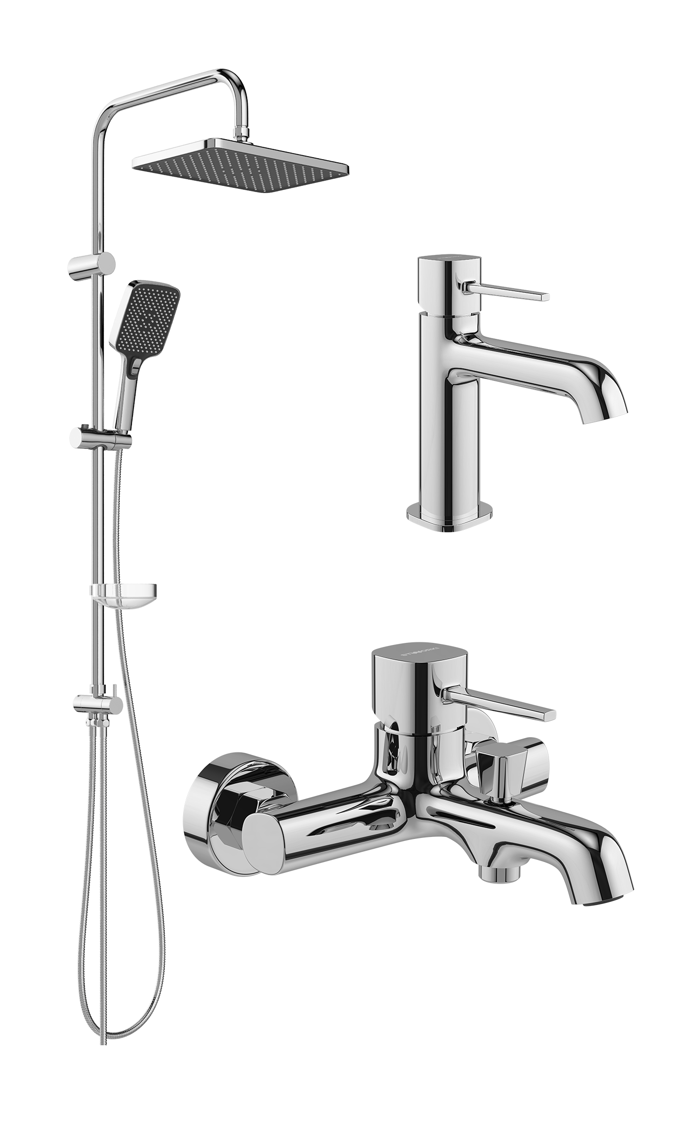 Комплект для ванной Смеситель STWORKI Эстерсунд S31010CR хром + Стойка Колдинг S32180CR хром + Смеситель S31100CR хром