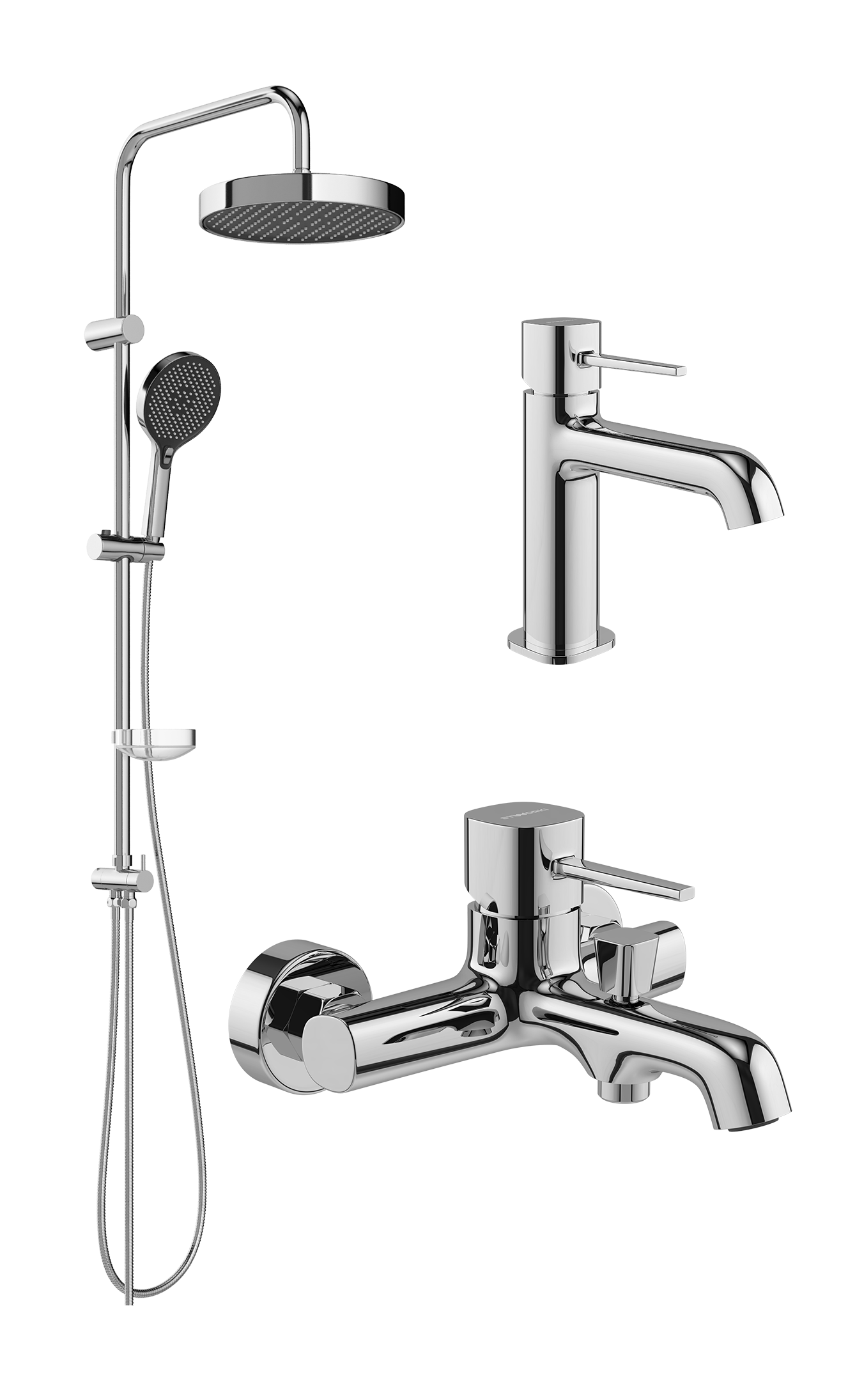 Комплект для ванной Смеситель STWORKI Эстерсунд S31010CR хром + Стойка Молде S23180CR хром + Смеситель S31100CR хром