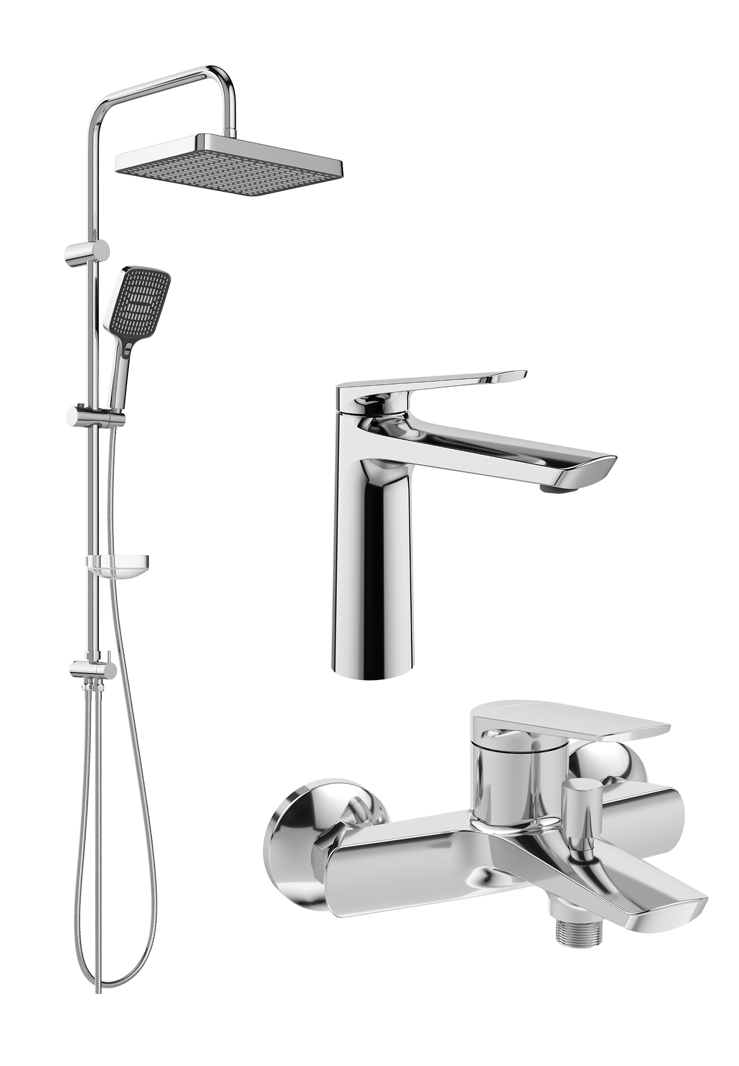 Комплект для ванной Смеситель STWORKI Вирклунд S05010CR хром + Стойка Хадстен S17180CR хром + Смеситель S05100CR хром