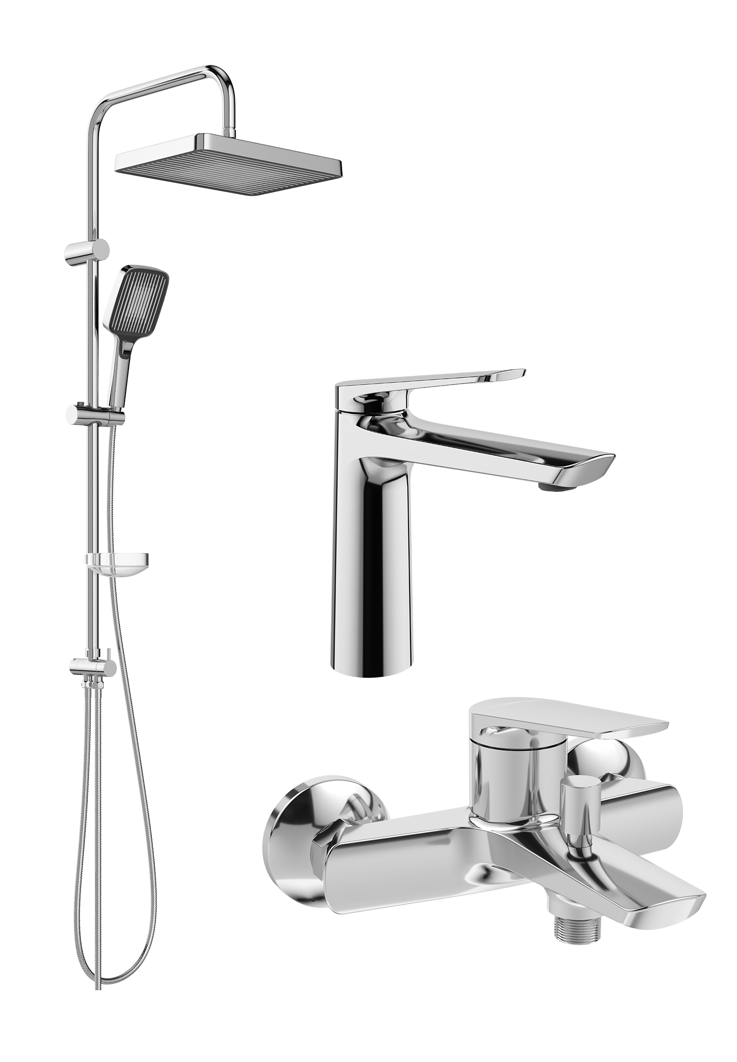 Комплект для ванной Смеситель STWORKI Вирклунд S05010CR хром + Стойка Берген S21180CR хром + Смеситель S05100CR хром