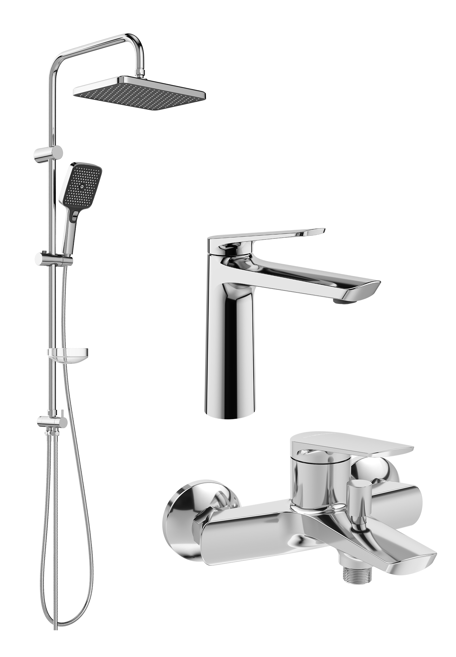 Комплект для ванной Смеситель STWORKI Вирклунд S05010CR хром + Стойка Вестерос S26180CR хром + Смеситель S05100CR хром