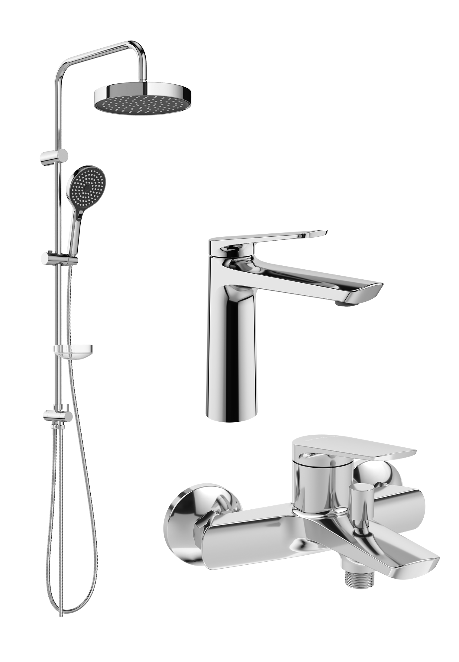 Комплект для ванной Смеситель STWORKI Вирклунд S05010CR хром + Стойка Хельсингборг S18180CR хром + Смеситель S05100CR хром