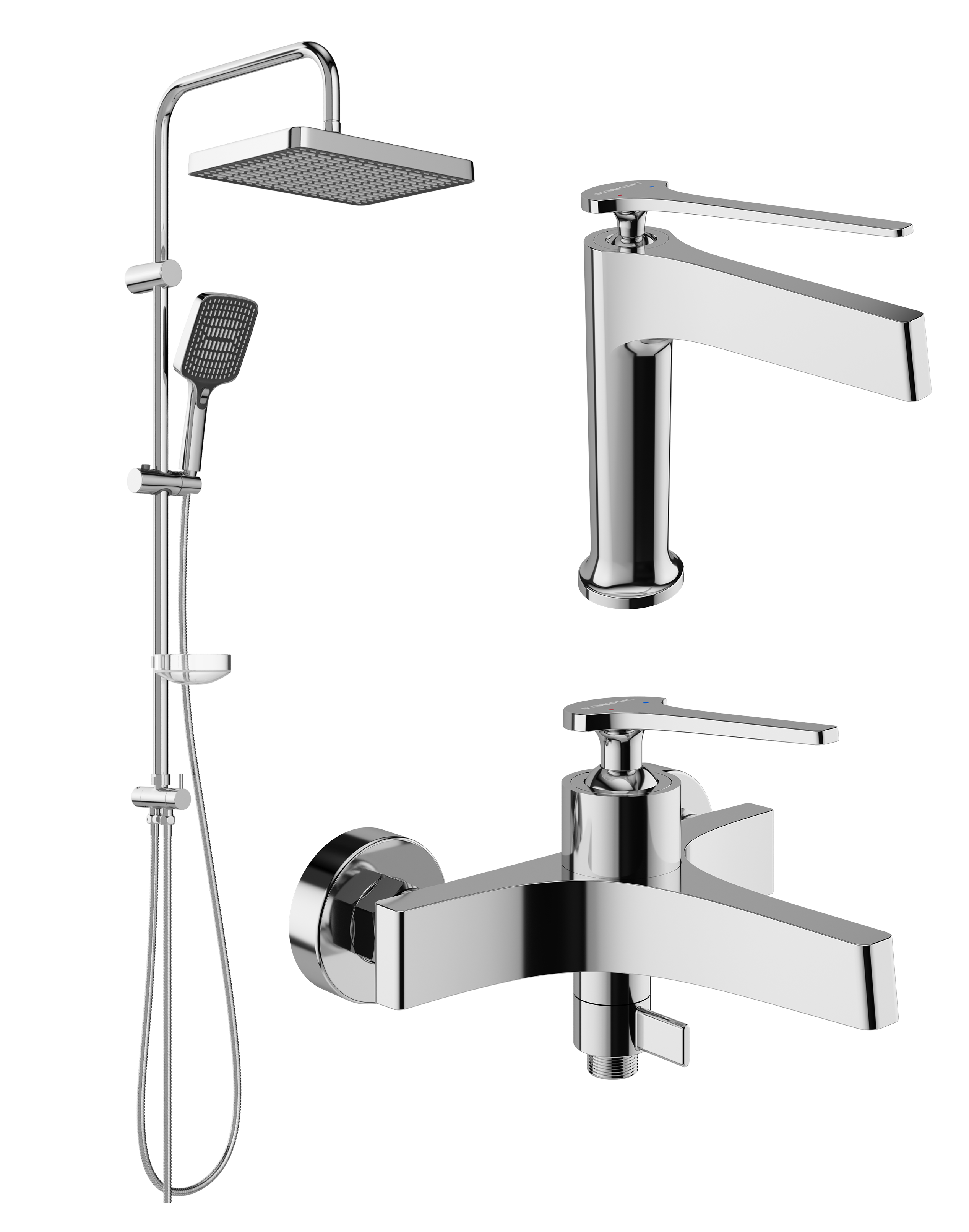 Комплект для ванной Смеситель STWORKI Аулум S06010CR хром + Стойка Хадстен S17180CR хром + Смеситель S06100CR хром