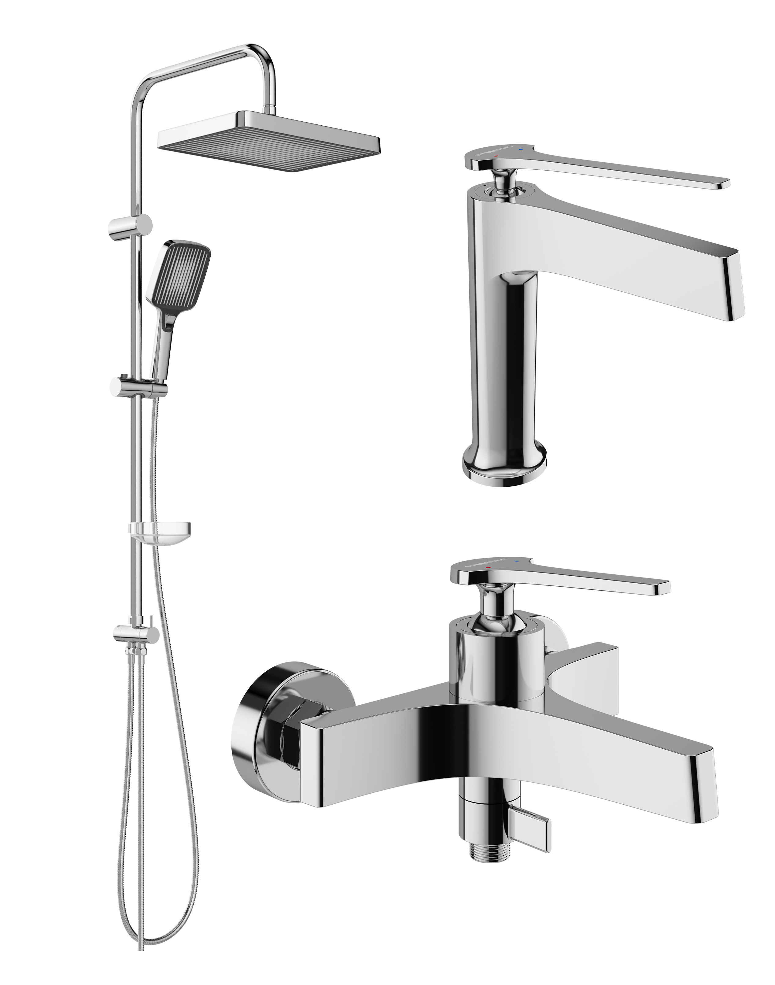 Комплект для ванной Смеситель STWORKI Аулум S06010CR хром + Стойка Берген S21180CR хром + Смеситель S06100CR хром