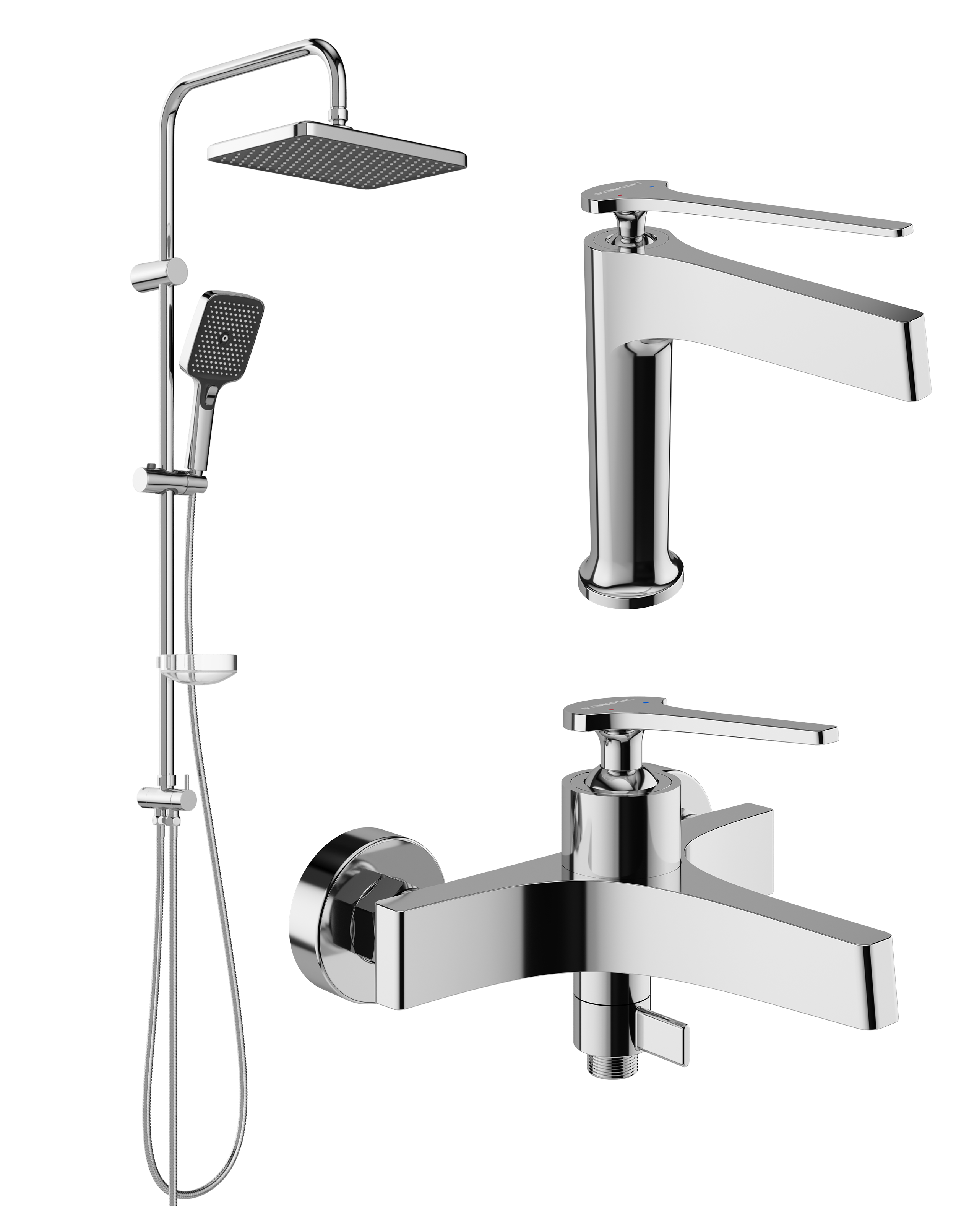 Комплект для ванной Смеситель STWORKI Аулум S06010CR хром + Стойка Вестерос S26180CR хром + Смеситель S06100CR хром