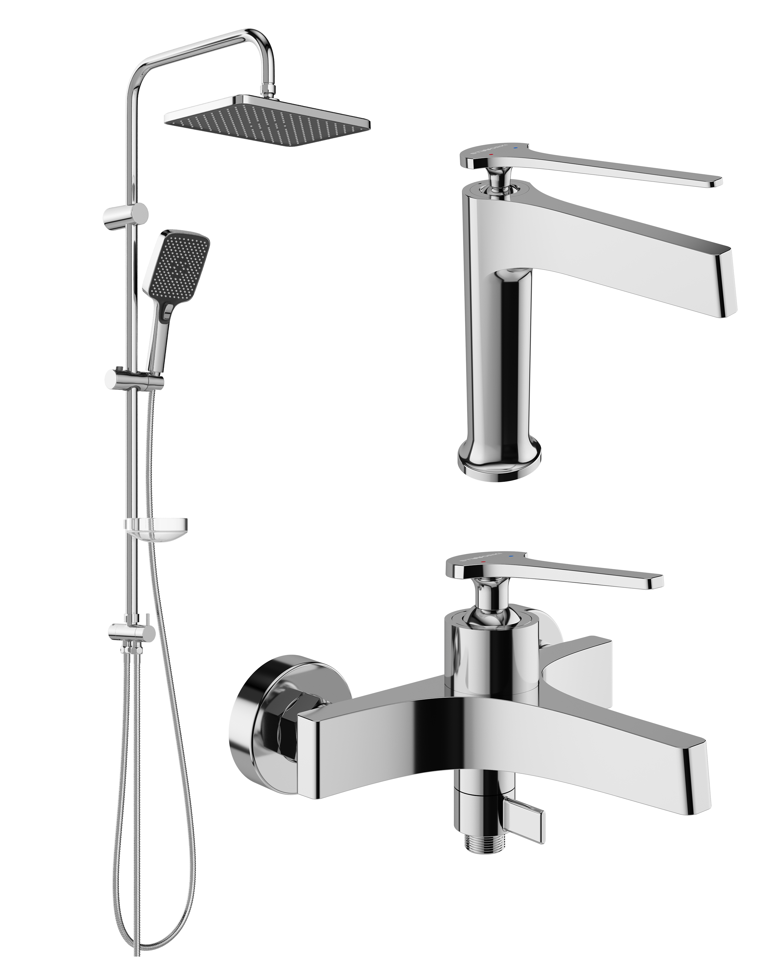 Комплект для ванной Смеситель STWORKI Аулум S06010CR хром + Стойка Колдинг S32180CR хром + Смеситель S06100CR хром