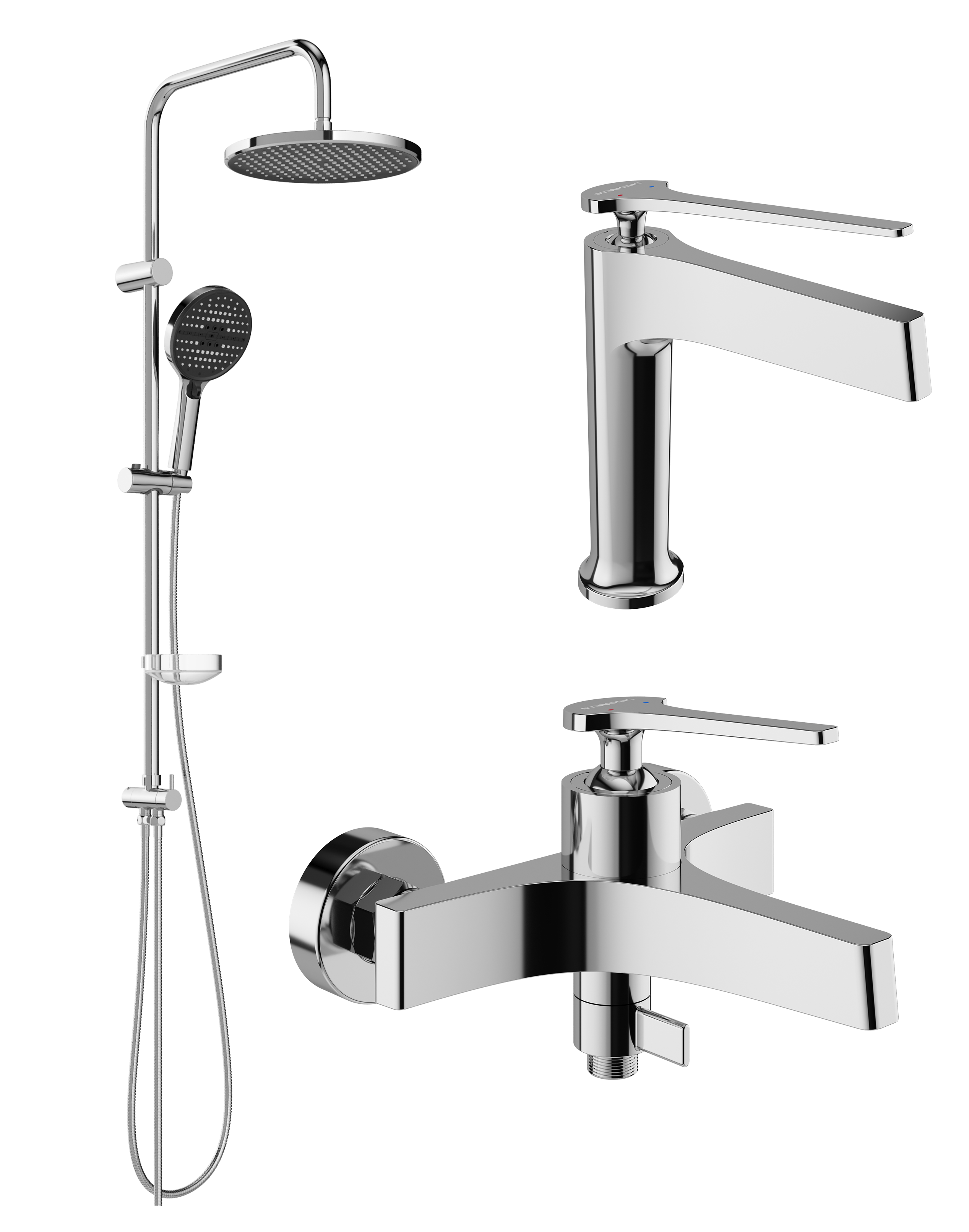 Комплект для ванной Смеситель STWORKI Аулум S06010CR хром + Стойка Хальмстад S15180CR хром + Смеситель S06100CR хром