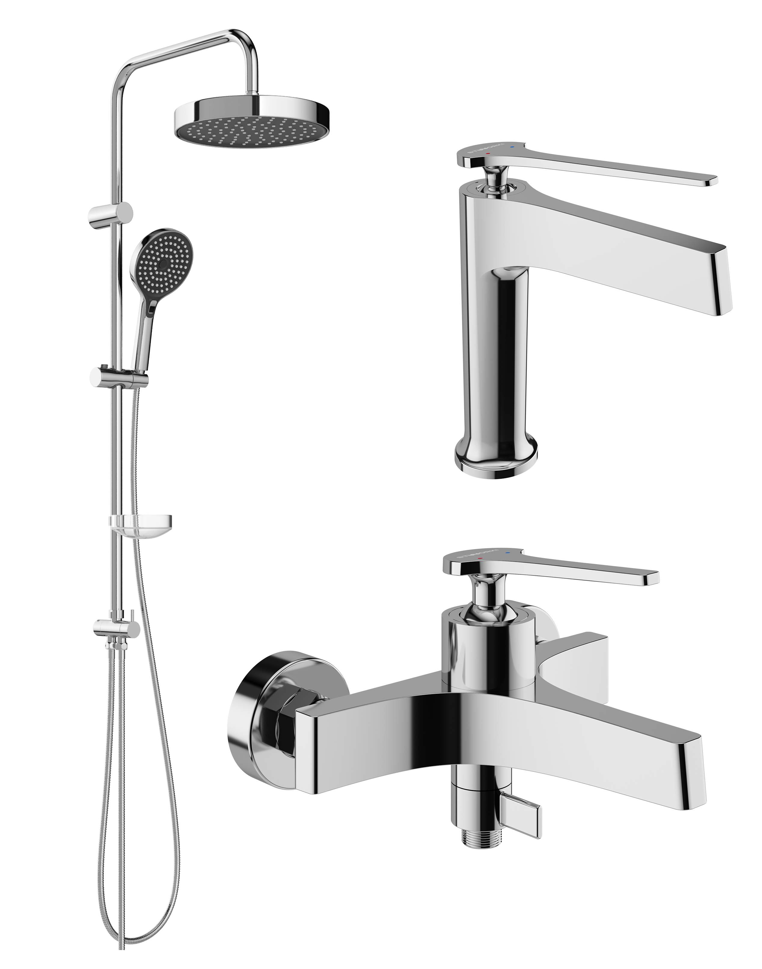 Комплект для ванной Смеситель STWORKI Аулум S06010CR хром + Стойка Хельсингборг S18180CR хром + Смеситель S06100CR хром
