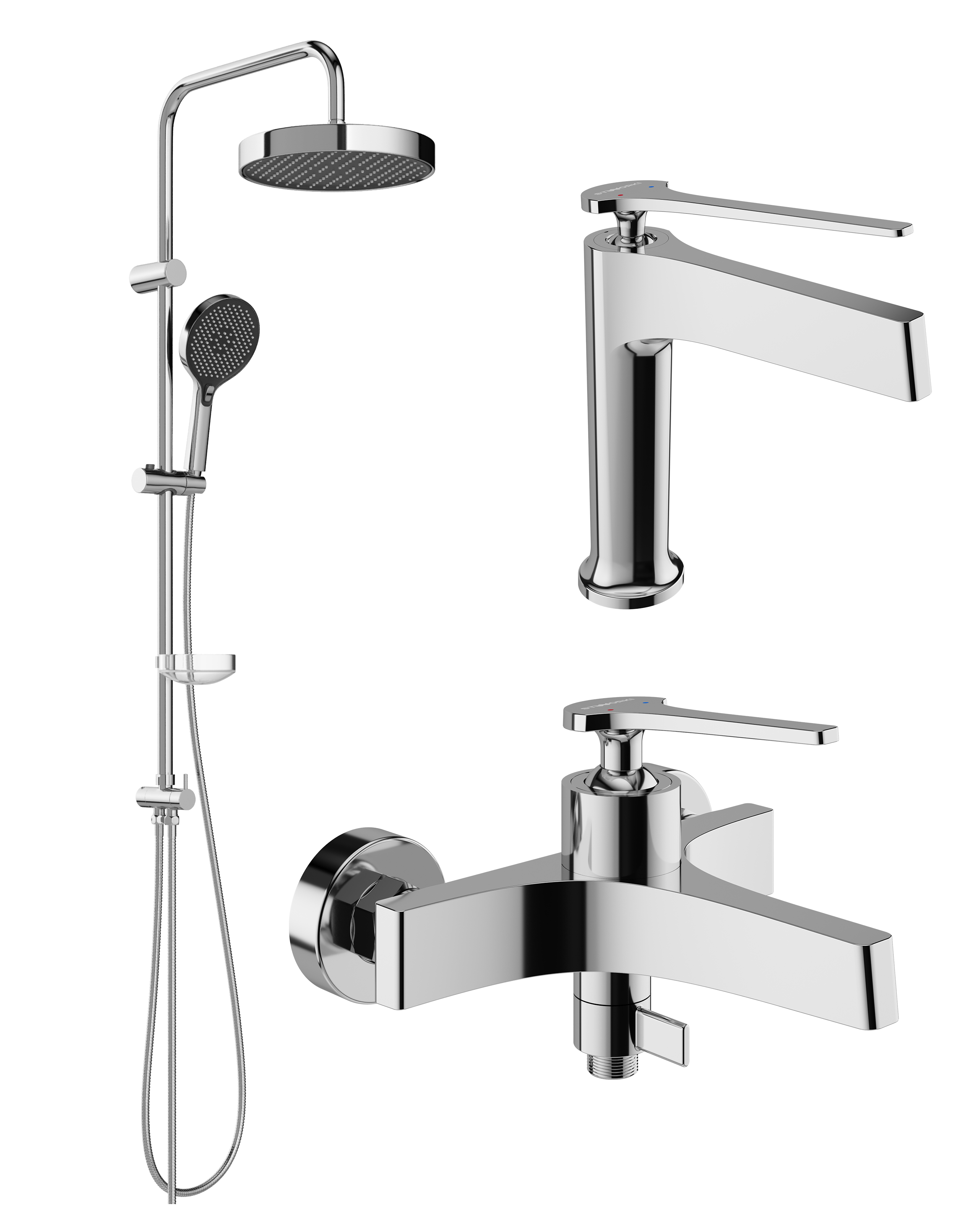 Комплект для ванной Смеситель STWORKI Аулум S06010CR хром + Стойка Молде S23180CR хром + Смеситель S06100CR хром