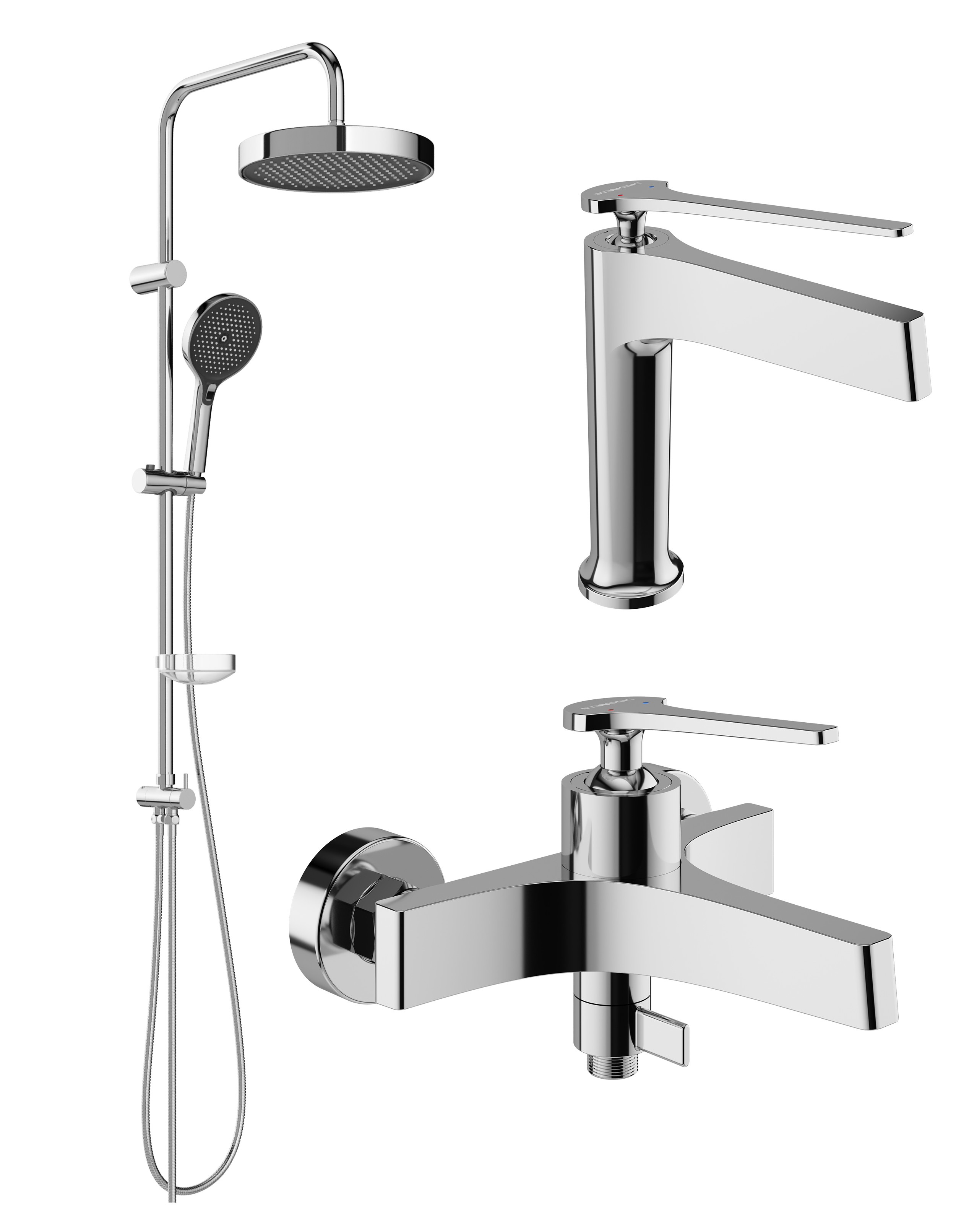 Комплект для ванной Смеситель STWORKI Аулум S06010CR хром + Стойка Монтре S30180CR + Смеситель S06100CR хром