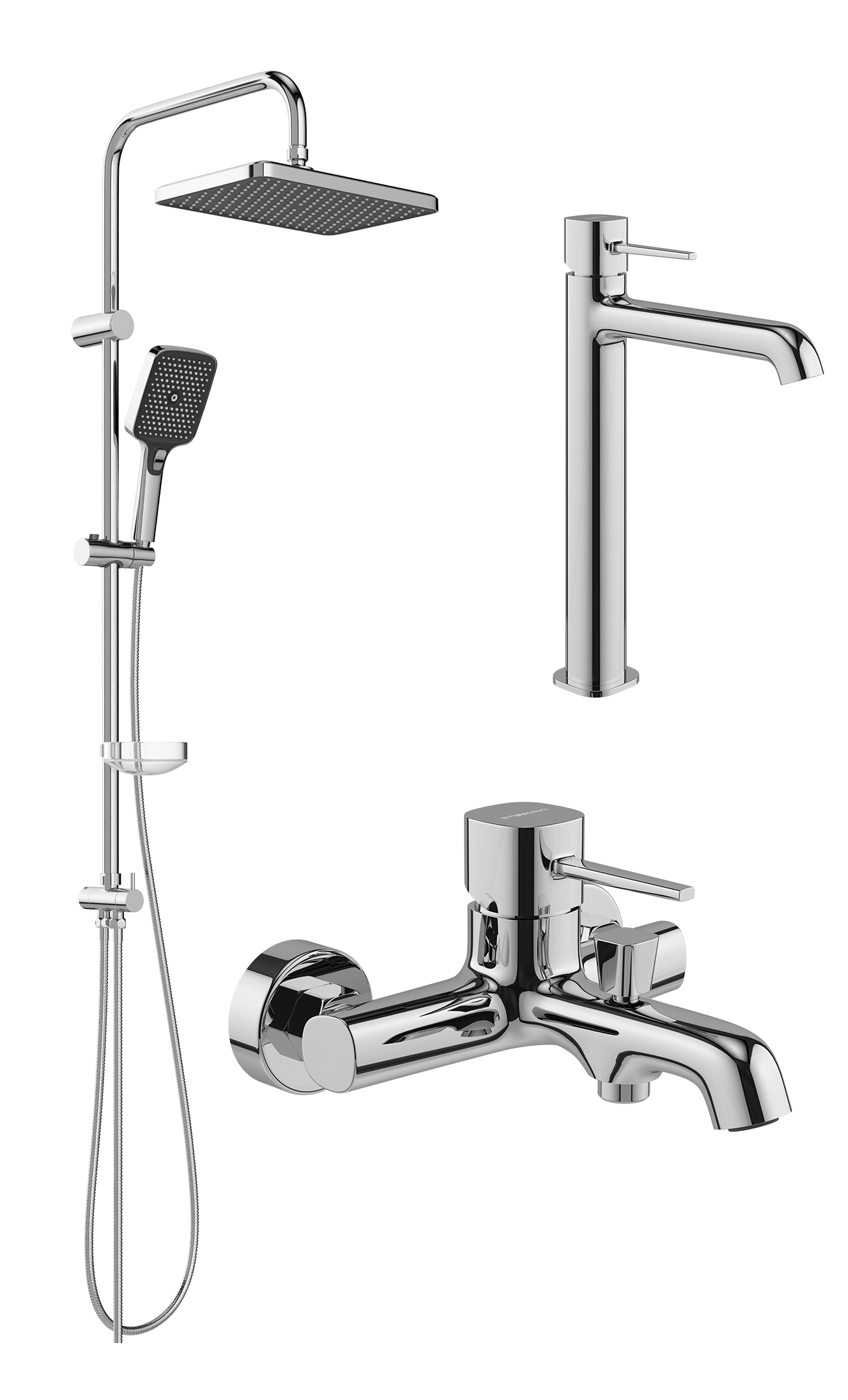 Комплект для ванной Смеситель STWORKI Эстерсунд S31020CR хром + Стойка Вестерос S26180CR хром + Смеситель S31100CR хром