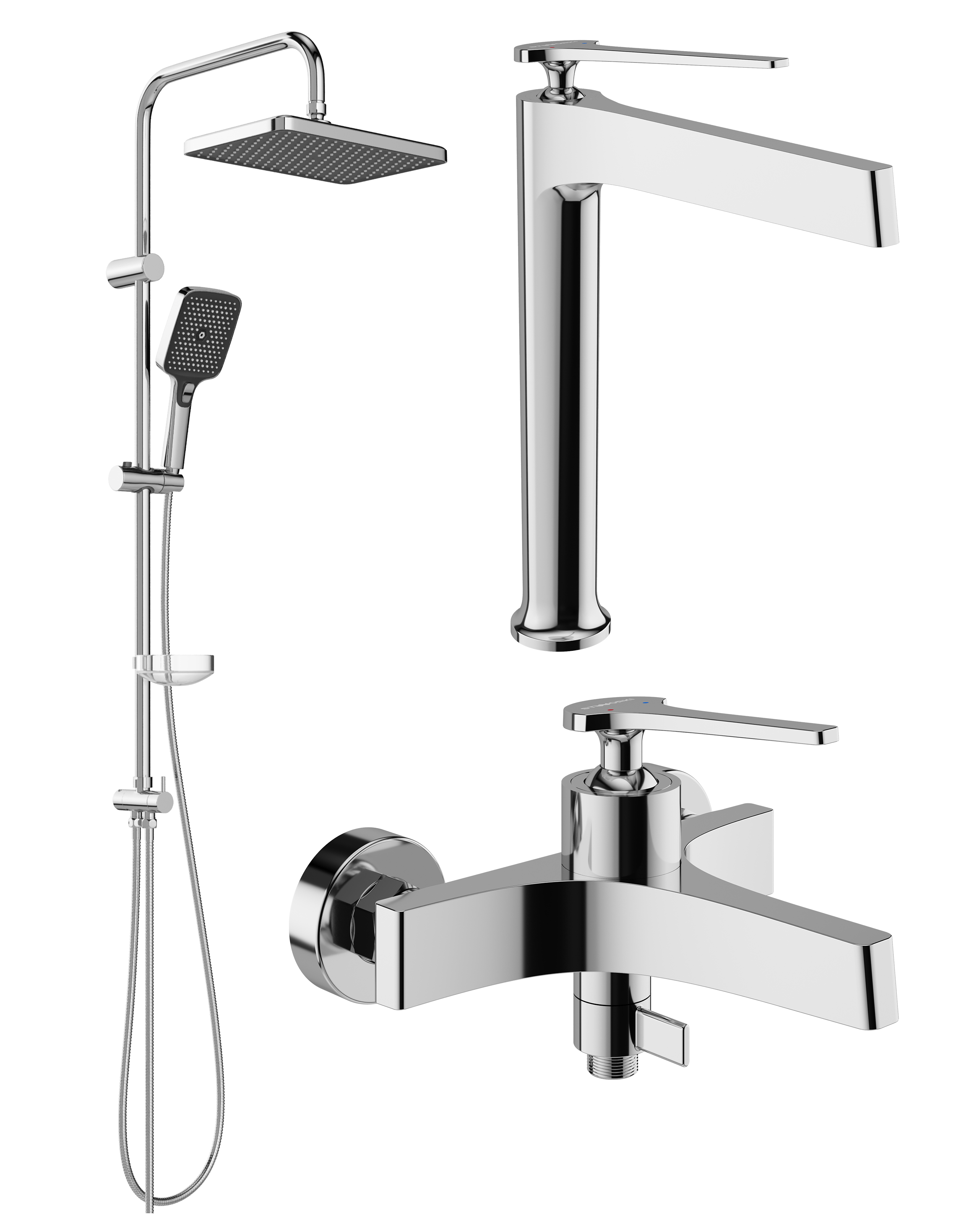 Комплект для ванной Смеситель STWORKI Аулум S06020CR хром + Стойка Вестерос S26180CR хром + Смеситель S06100CR хром