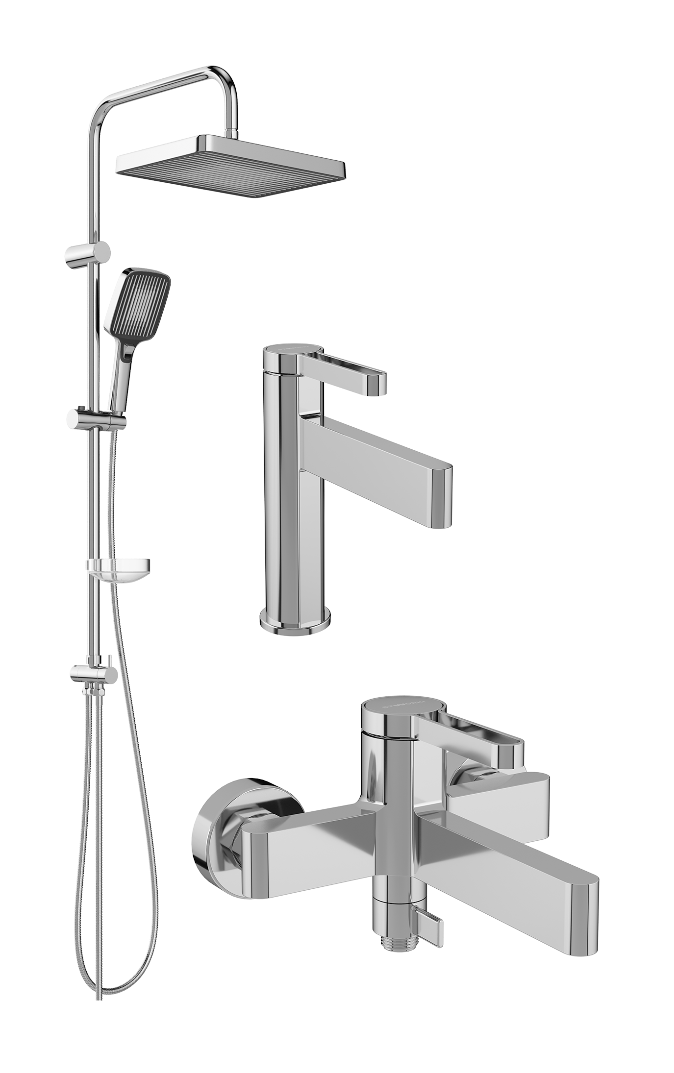 Комплект для ванной Смеситель STWORKI Лександ S09010CR хром + Стойка Берген S21180CR хром + Смеситель S09100CR хром