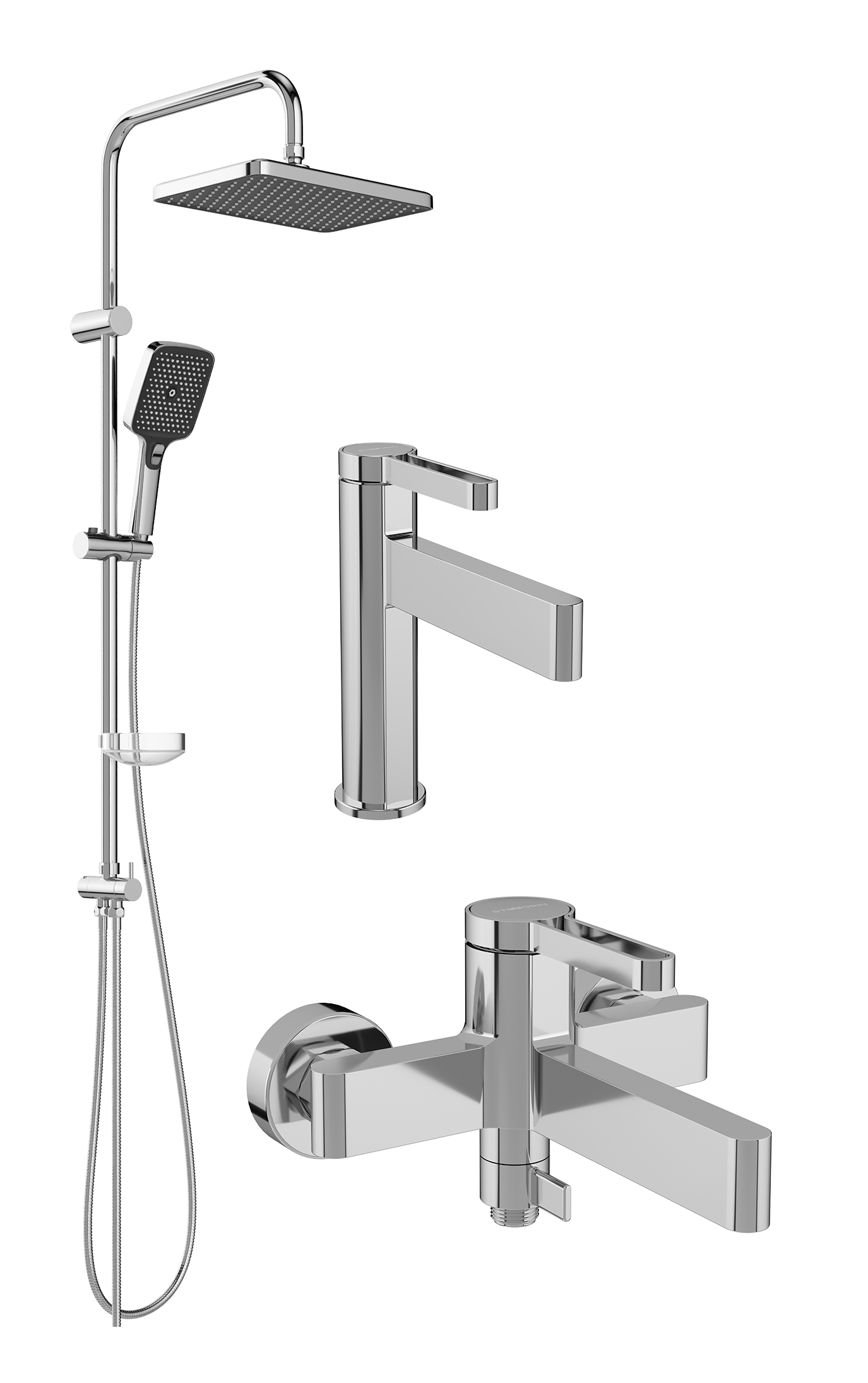 Комплект для ванной Смеситель STWORKI Лександ S09010CR хром + Стойка Вестерос S26180CR хром + Смеситель S09100CR хром