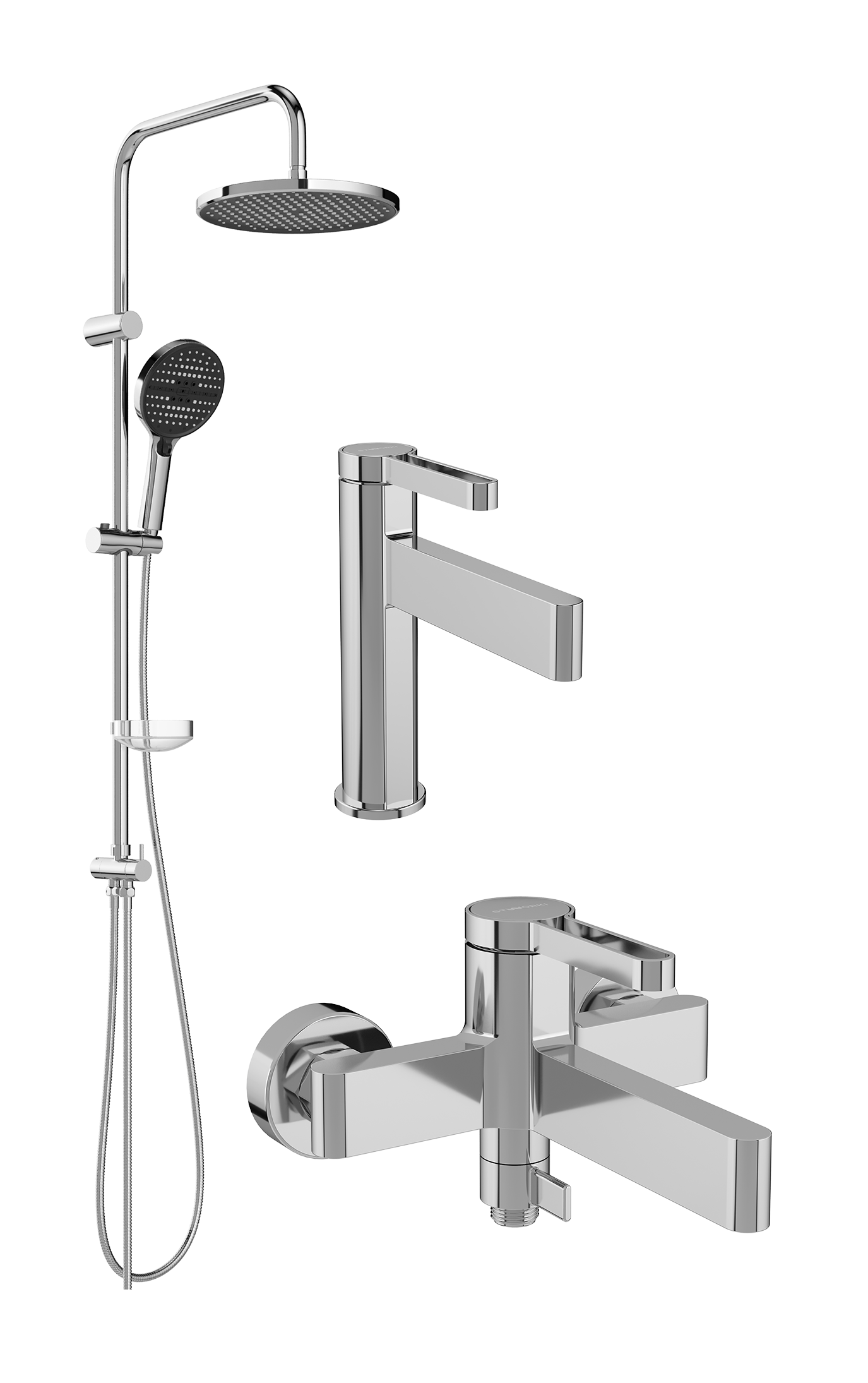 Комплект для ванной Смеситель STWORKI Лександ S09010CR хром + Стойка Хальмстад S15180CR хром + Смеситель S09100CR хром
