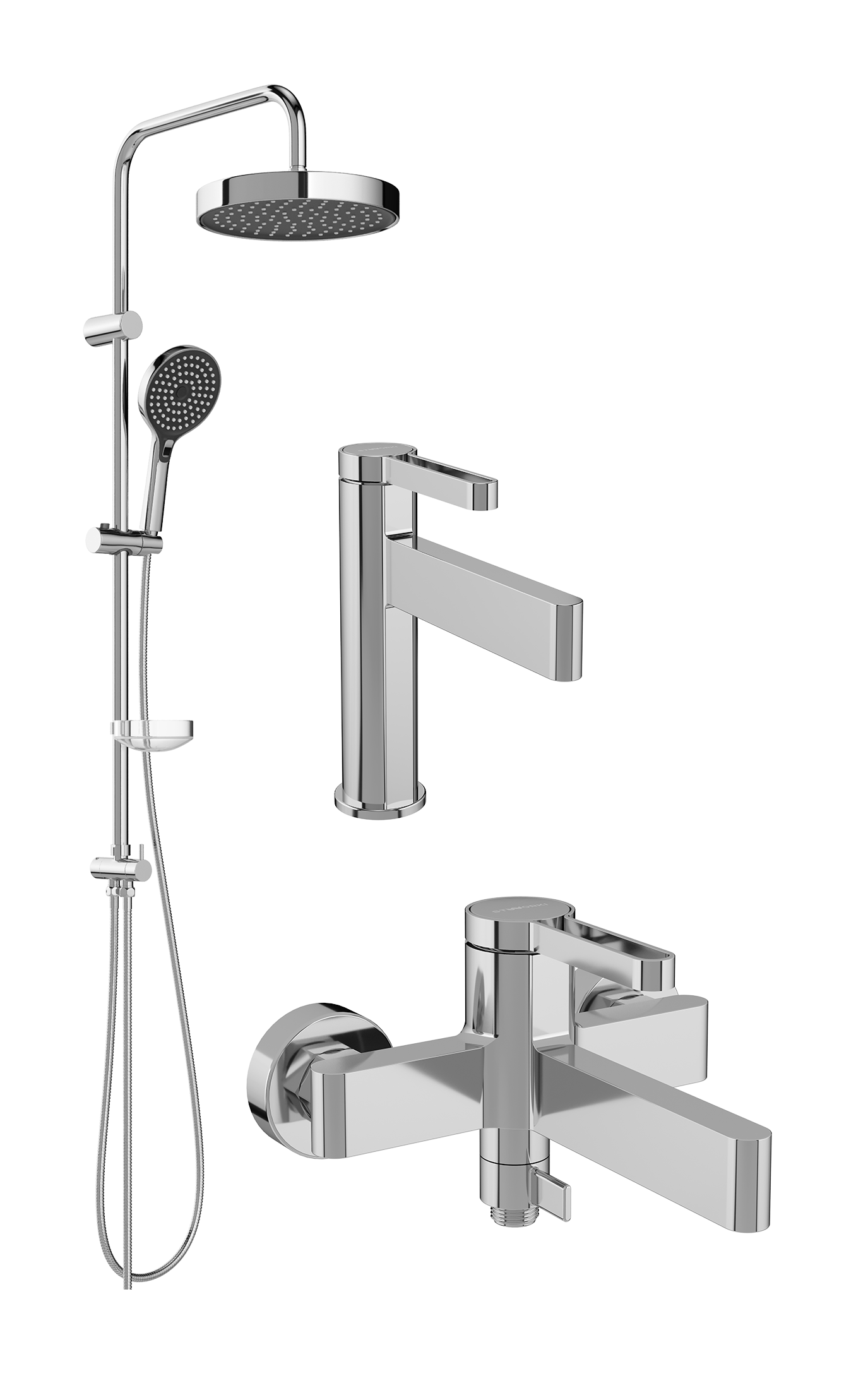 Комплект для ванной Смеситель STWORKI Лександ S09010CR хром + Стойка Хельсингборг S18180CR хром + Смеситель S09100CR хром