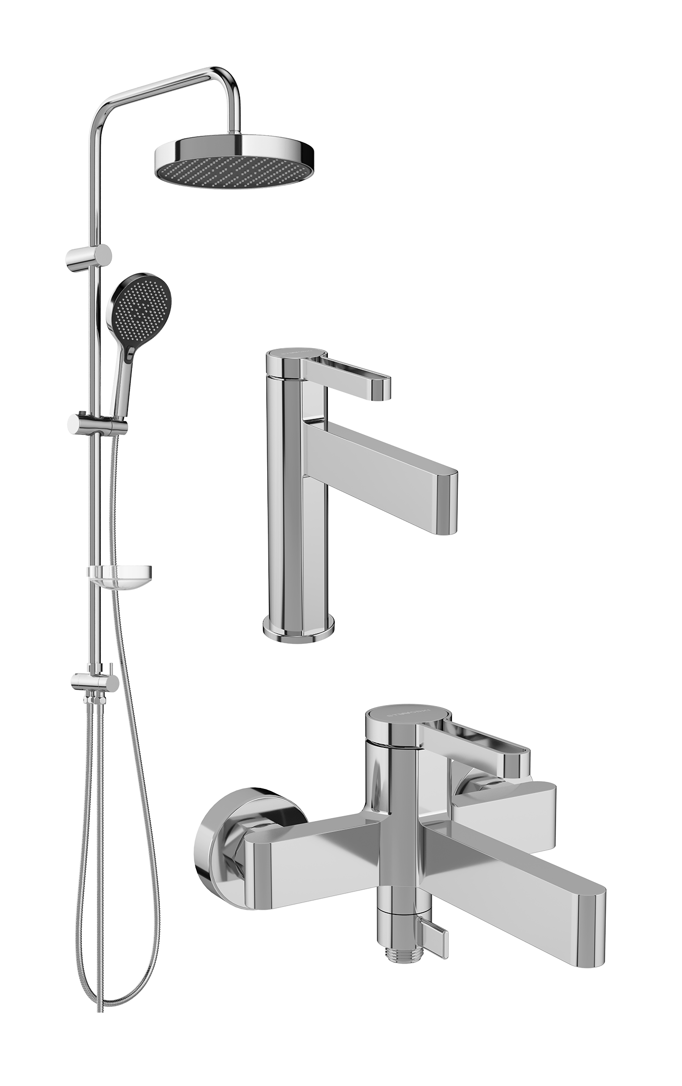 Комплект для ванной Смеситель STWORKI Лександ S09010CR хром + Стойка Молде S23180CR хром + Смеситель S09100CR хром